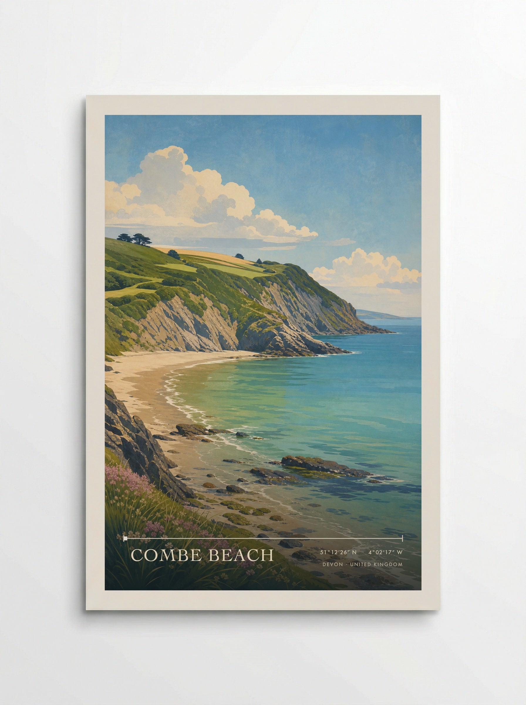 Combe Beach Devon United Kingdom Travel Poster - Poster