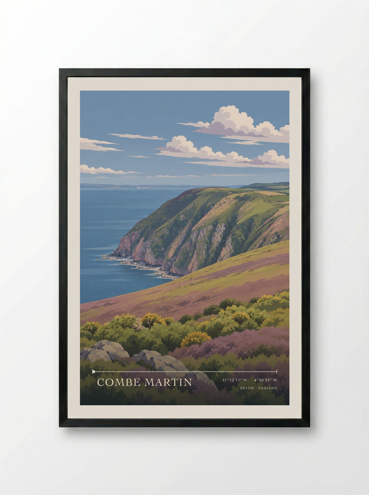 Combe Martin, Devon | Travel Poster - Framed Print Black