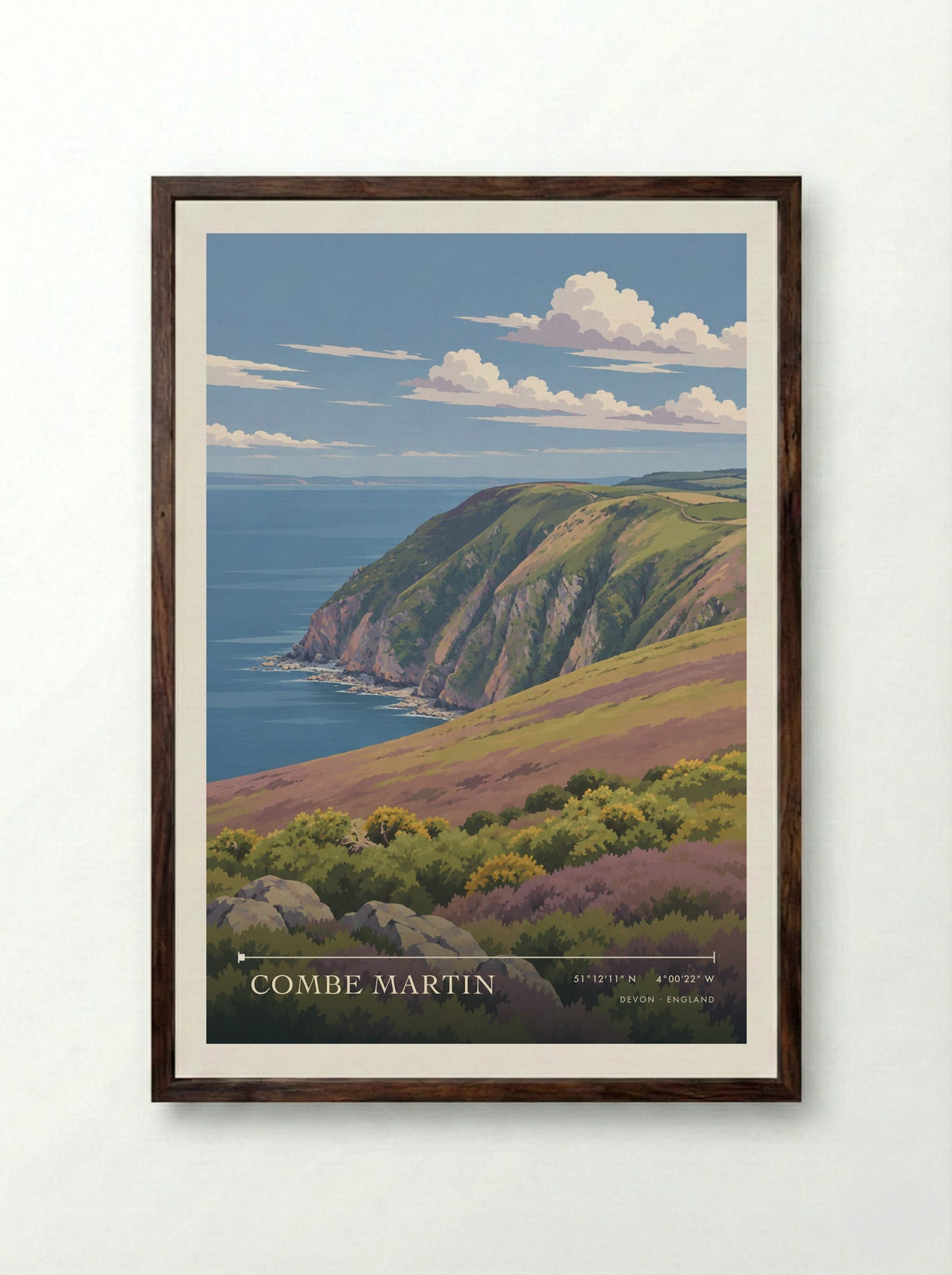 Combe Martin, Devon | Travel Poster - Framed Print Dark Wood