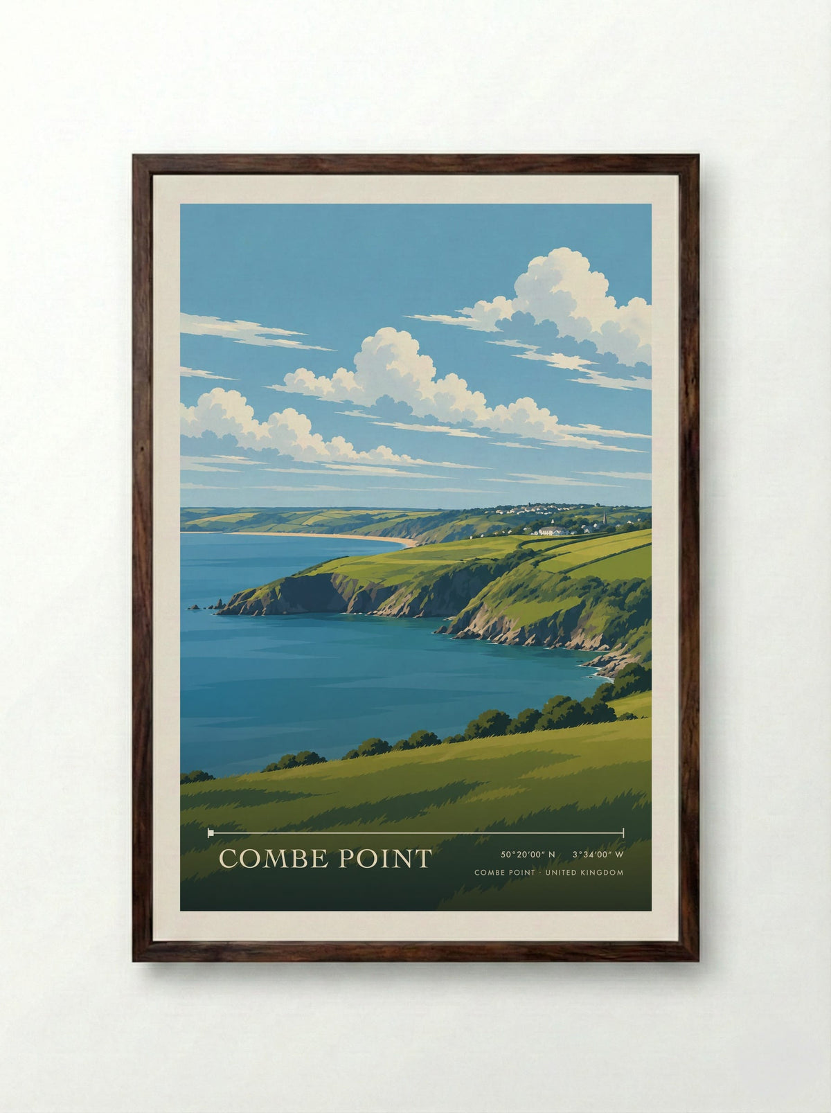 Combe Point | Travel Poster - Framed Print Dark Wood