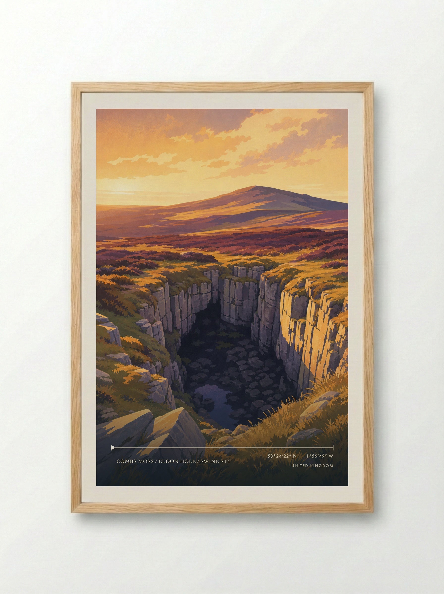 Combs Moss / Eldon Hole / Swine Sty United Kingdom Travel Poster - Framed Print Wood
