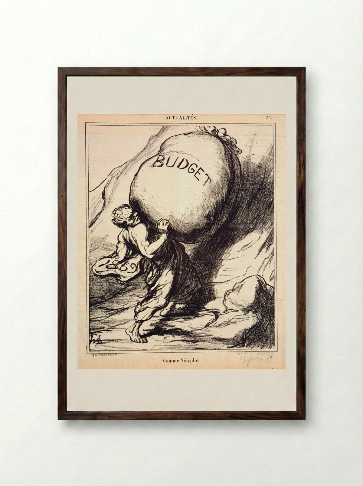 Comme Sisyphe - Honoré-Victorin Daumier - Framed Print Dark Wood