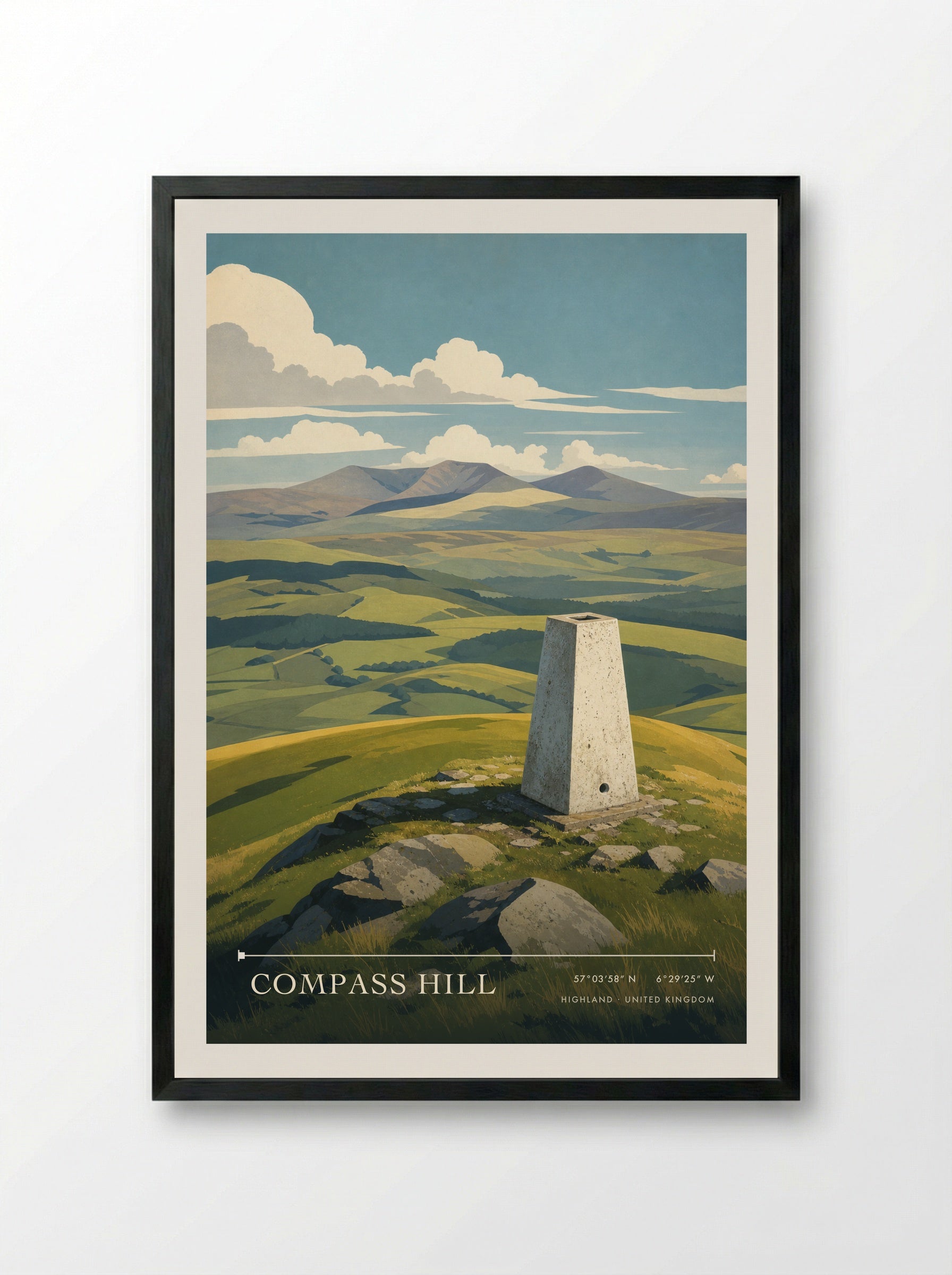 Compass Hill Highland United Kingdom Travel Poster - Framed Print Black