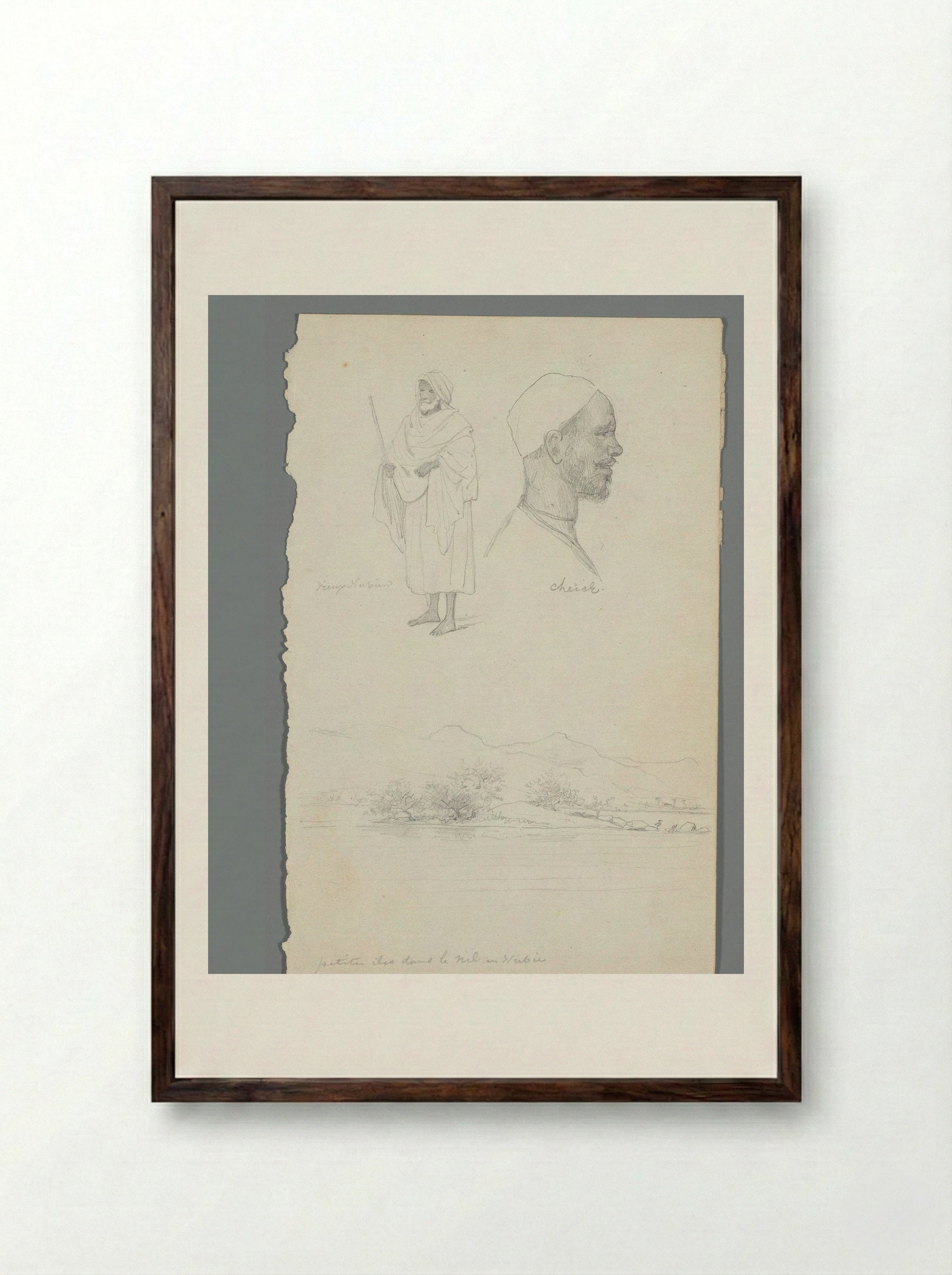 Compositie met kustlandschap, profielkop en staande Nubiër - Willem de Famars Testas - Framed Print Dark Wood