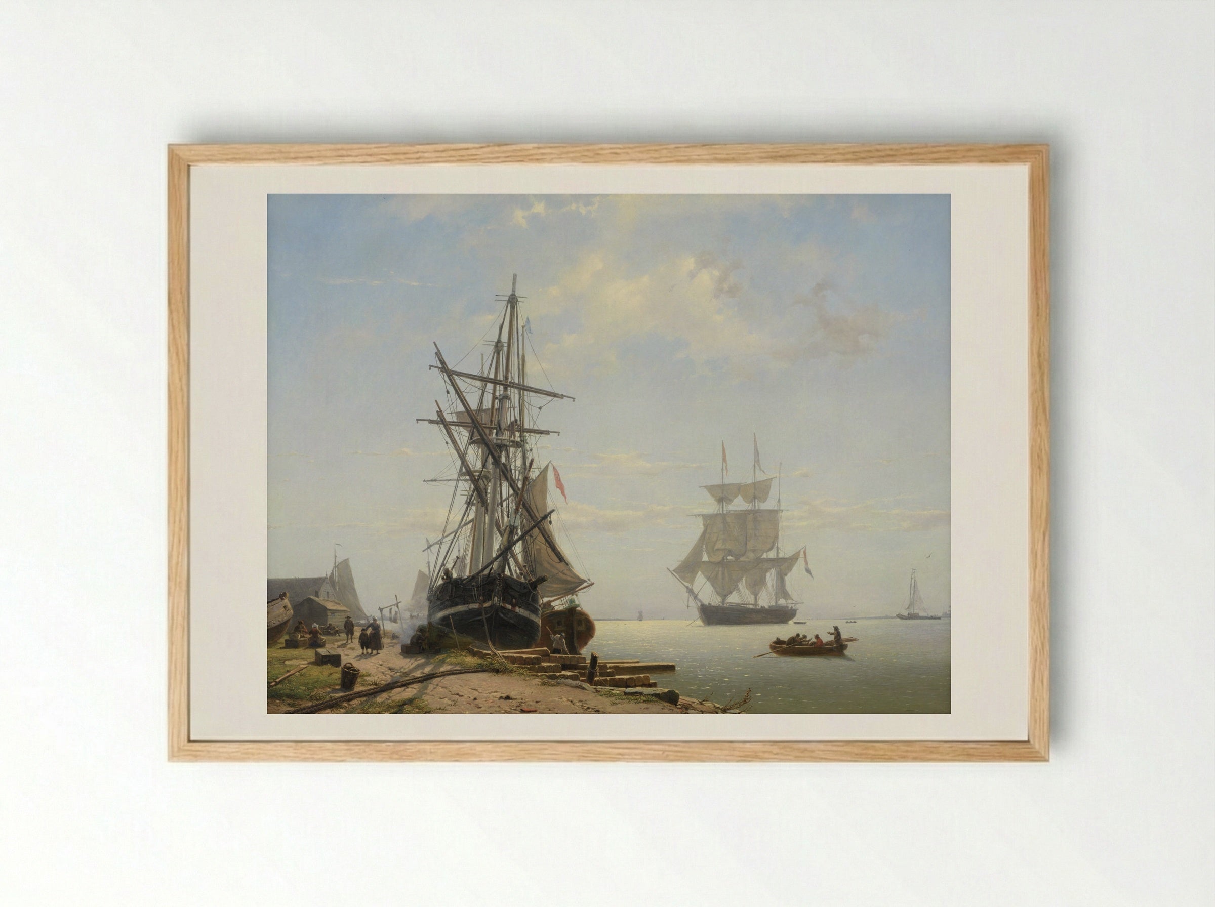 Compositie met schepen en gezicht op de Haringpakkerij en de Oudekerkstoren - Willem Anthonie van Deventer - Framed Print Wood