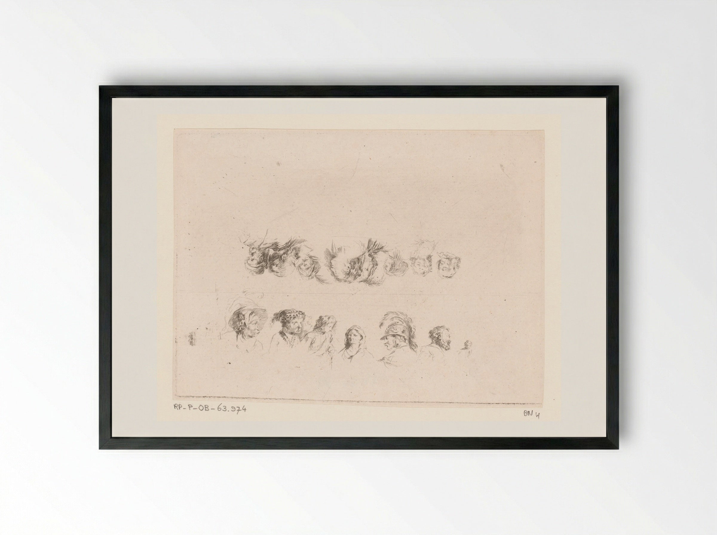 Compositie met vijftien bustes van mannen en vrouwen van verschillende leeftijden - Jacques-Philippe Le Bas - Framed Print Black