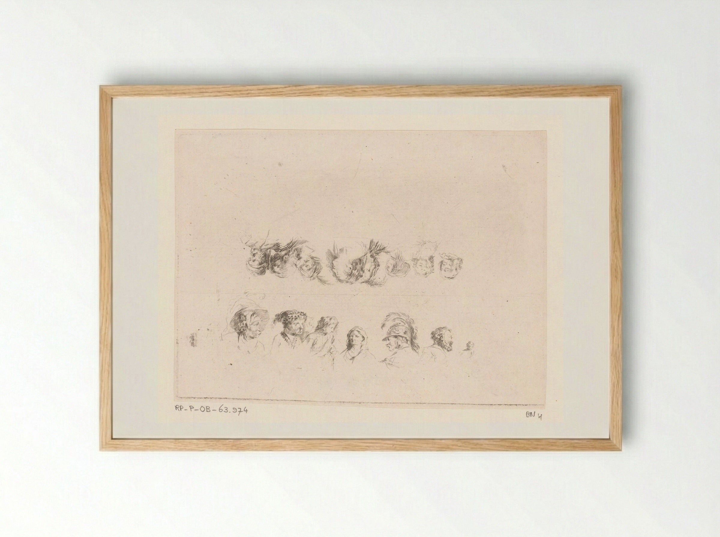 Compositie met vijftien bustes van mannen en vrouwen van verschillende leeftijden - Jacques-Philippe Le Bas - Framed Print Wood