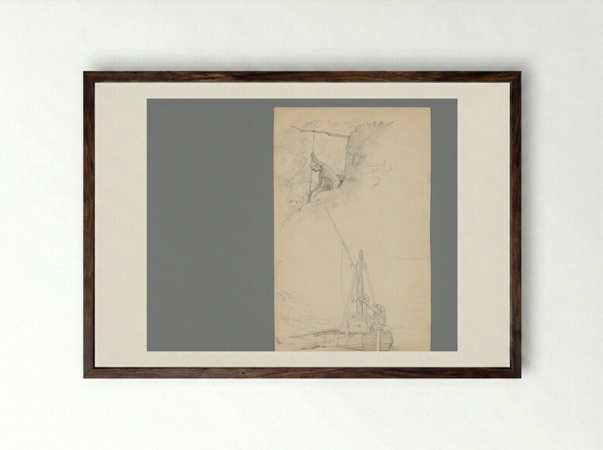 Compositie met waterhaler en vrachtscheepje - Willem de Famars Testas - Framed Print Dark Wood