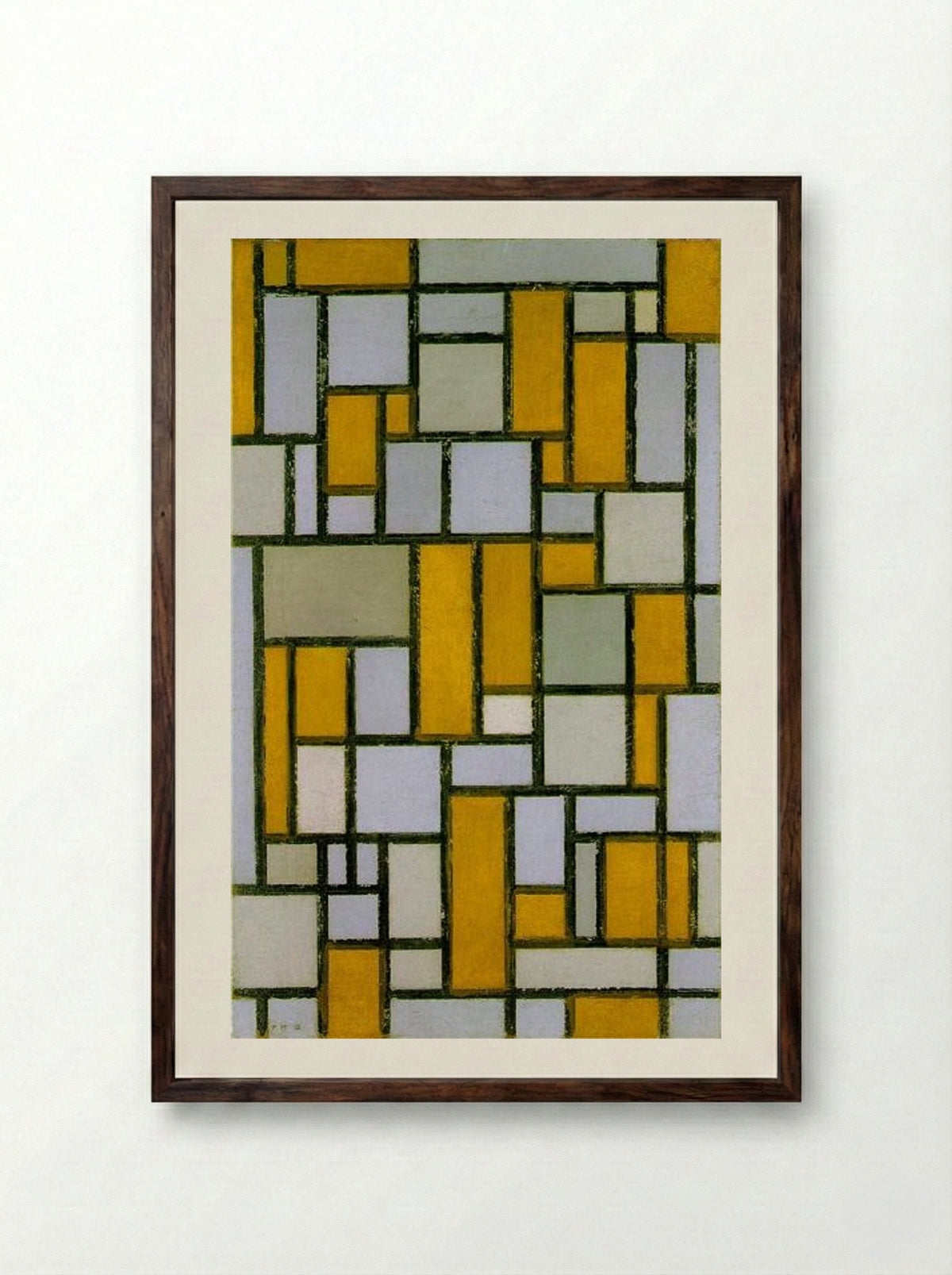 Composition with Gray and Light Brown - Piet Mondrian - Framed Print Dark Wood