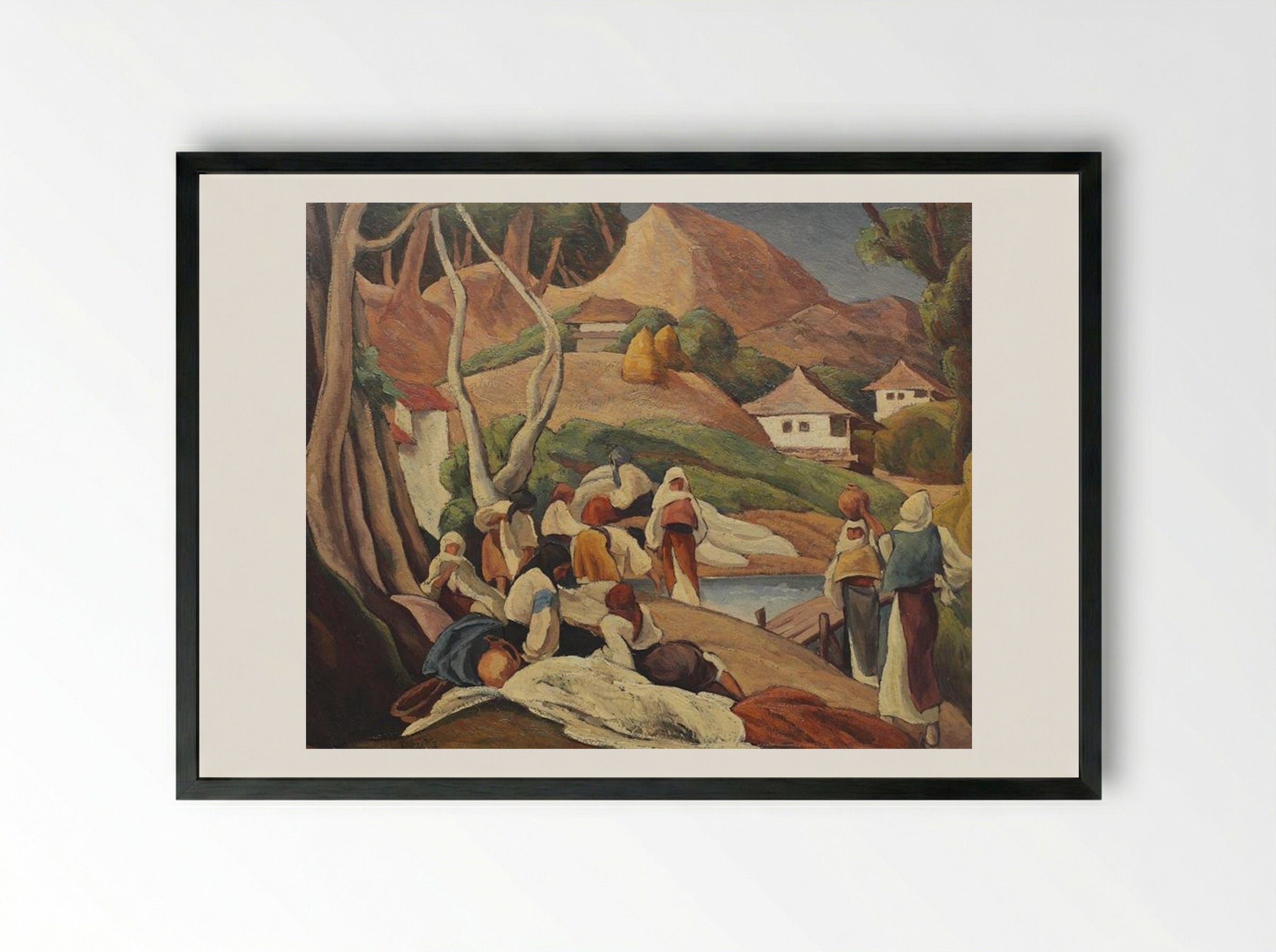 Composition with Peasant Women at Intersection - Ion Theodorescu-Sion - Framed Print Black