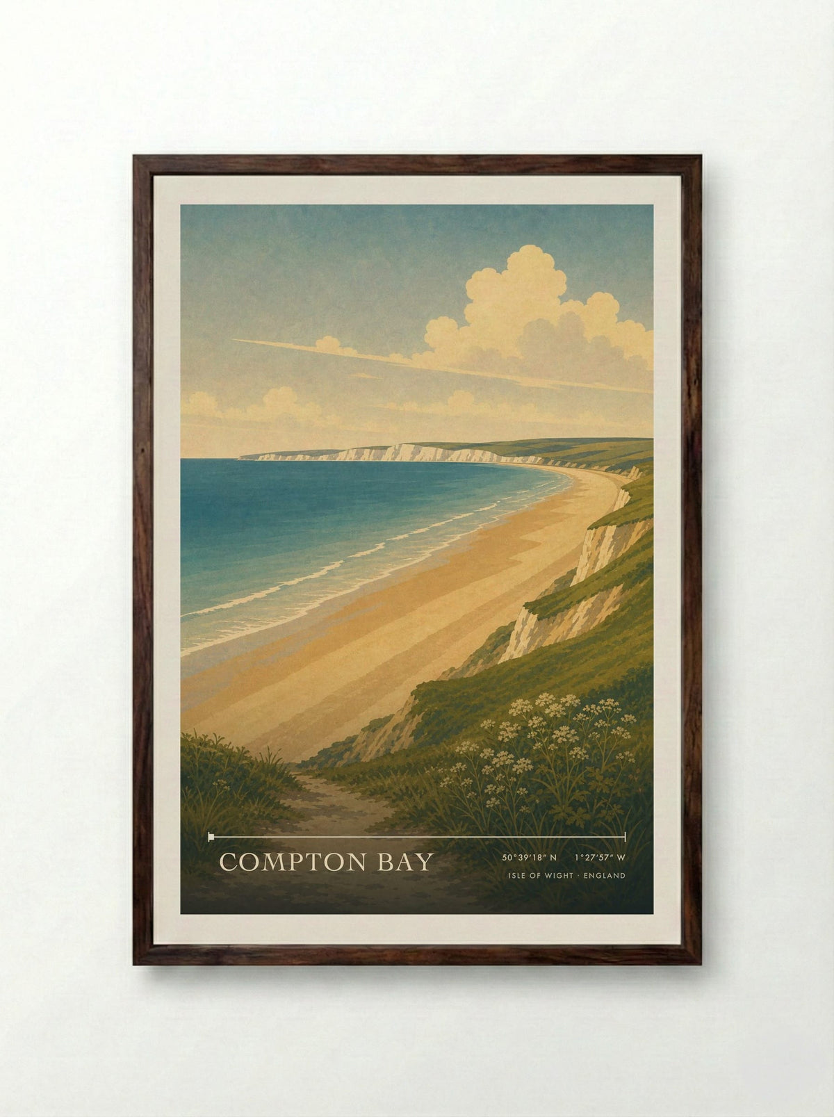 Compton Bay Isle of Wight England Travel Poster - Framed Print Dark Wood
