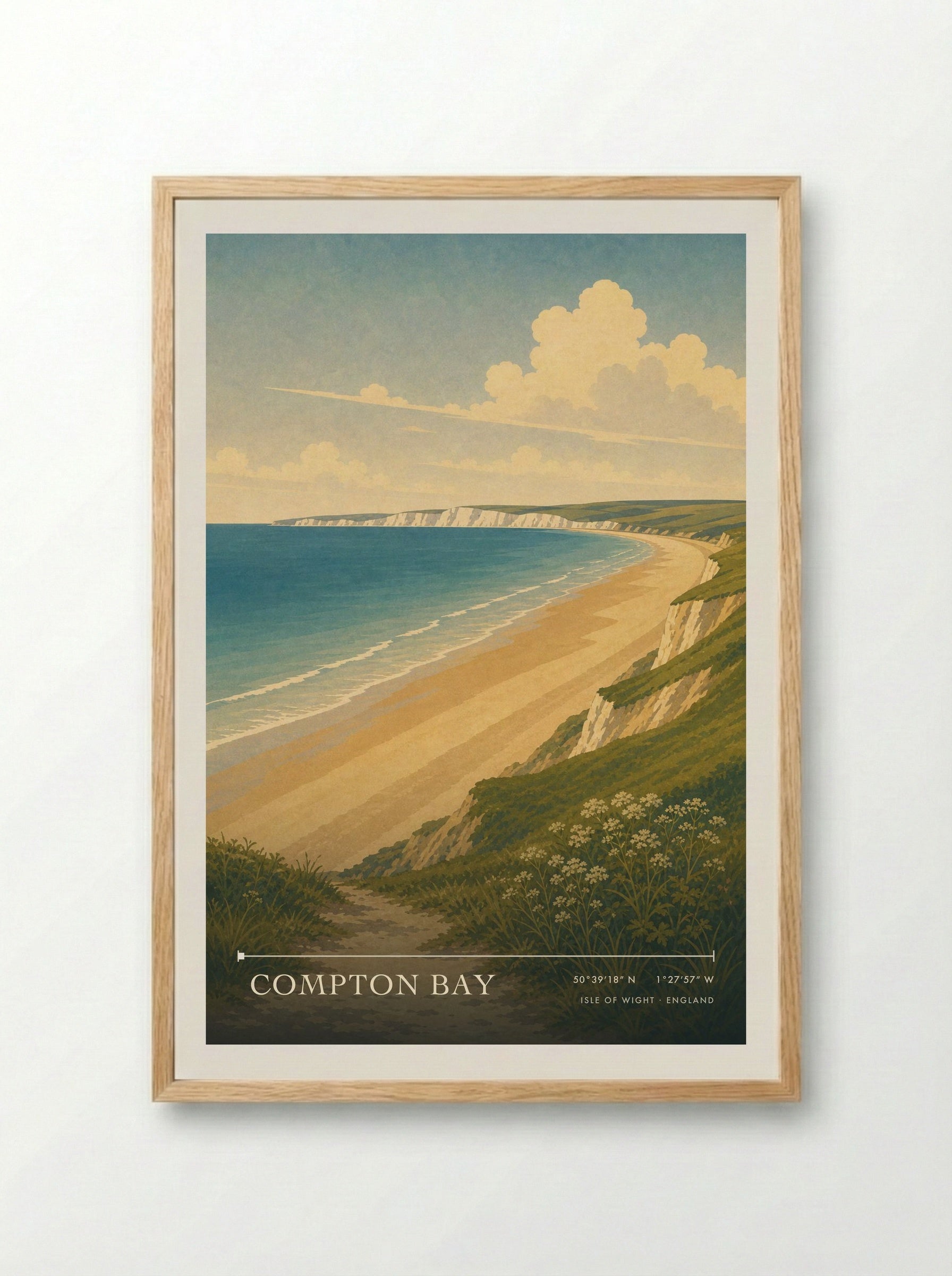 Compton Bay Isle of Wight England Travel Poster - Framed Print Wood