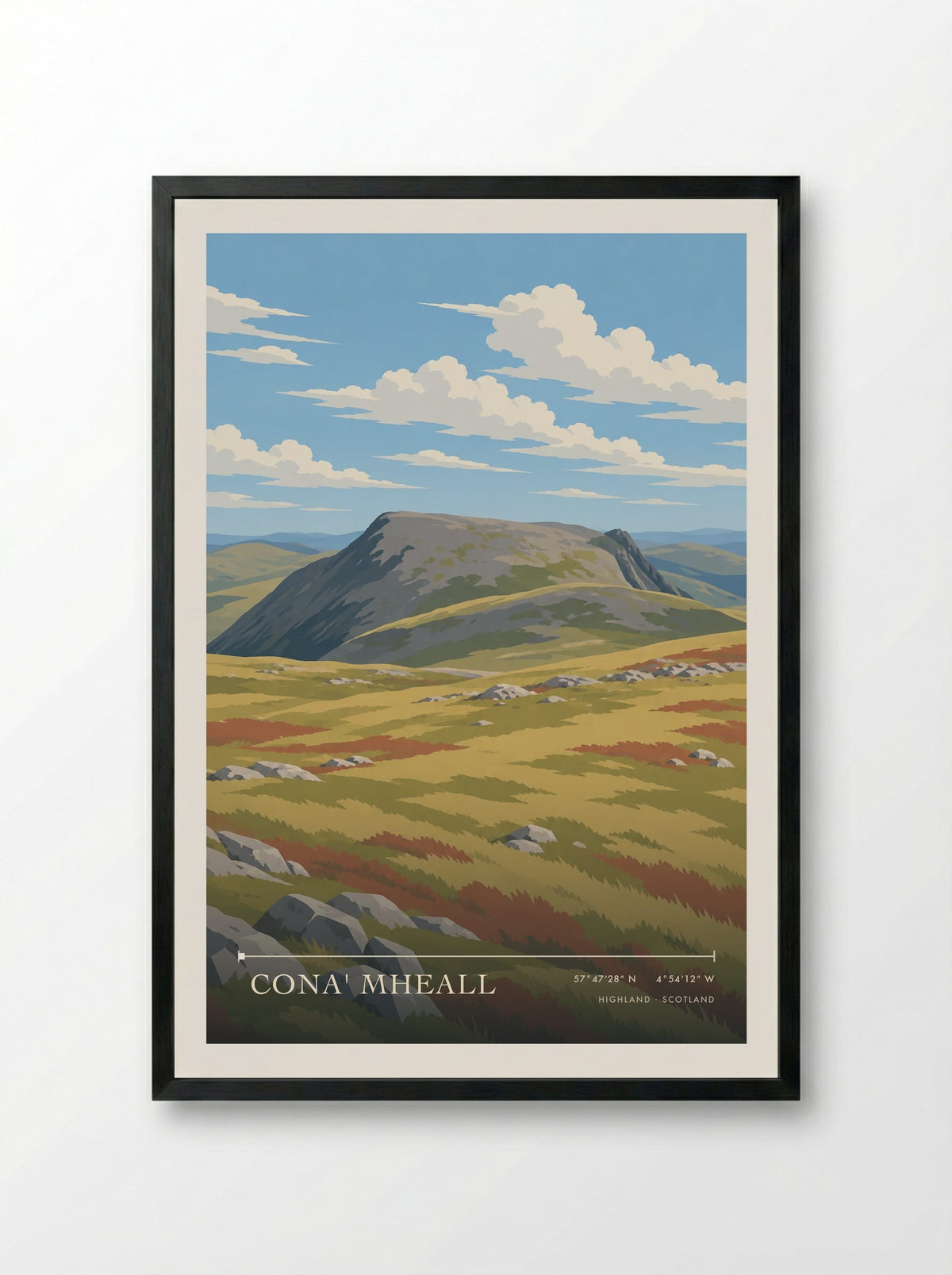 Cona' Mheall, Highland | Travel Poster - Framed Print Black