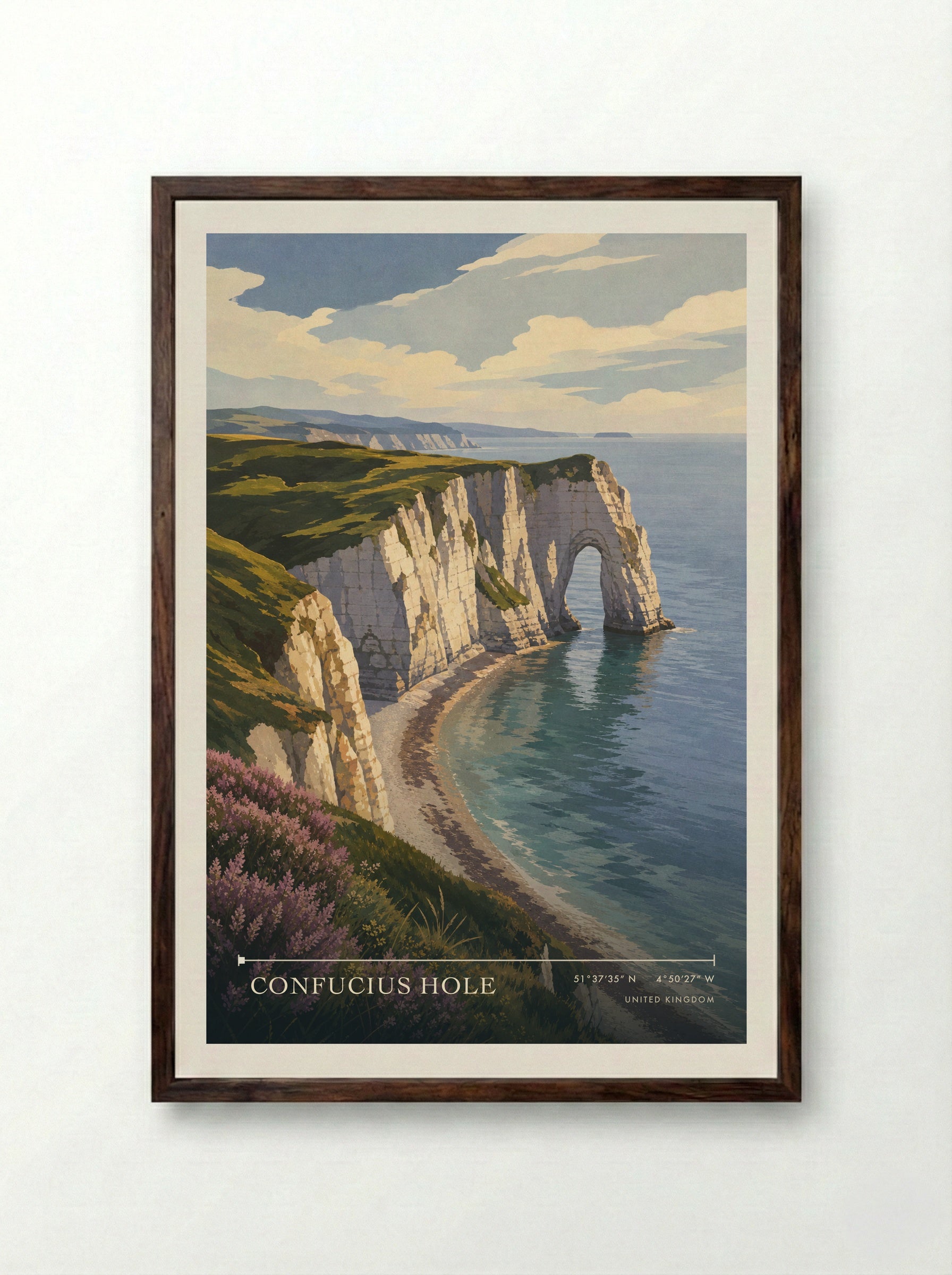 Confucius Hole United Kingdom Travel Poster - Framed Print Dark Wood