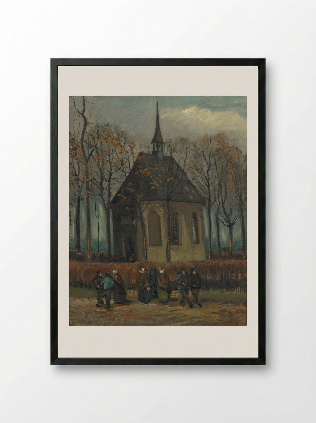 Congregation Leaving the Reformed Church in Nuenen - Vincent van Gogh - Framed Print Black