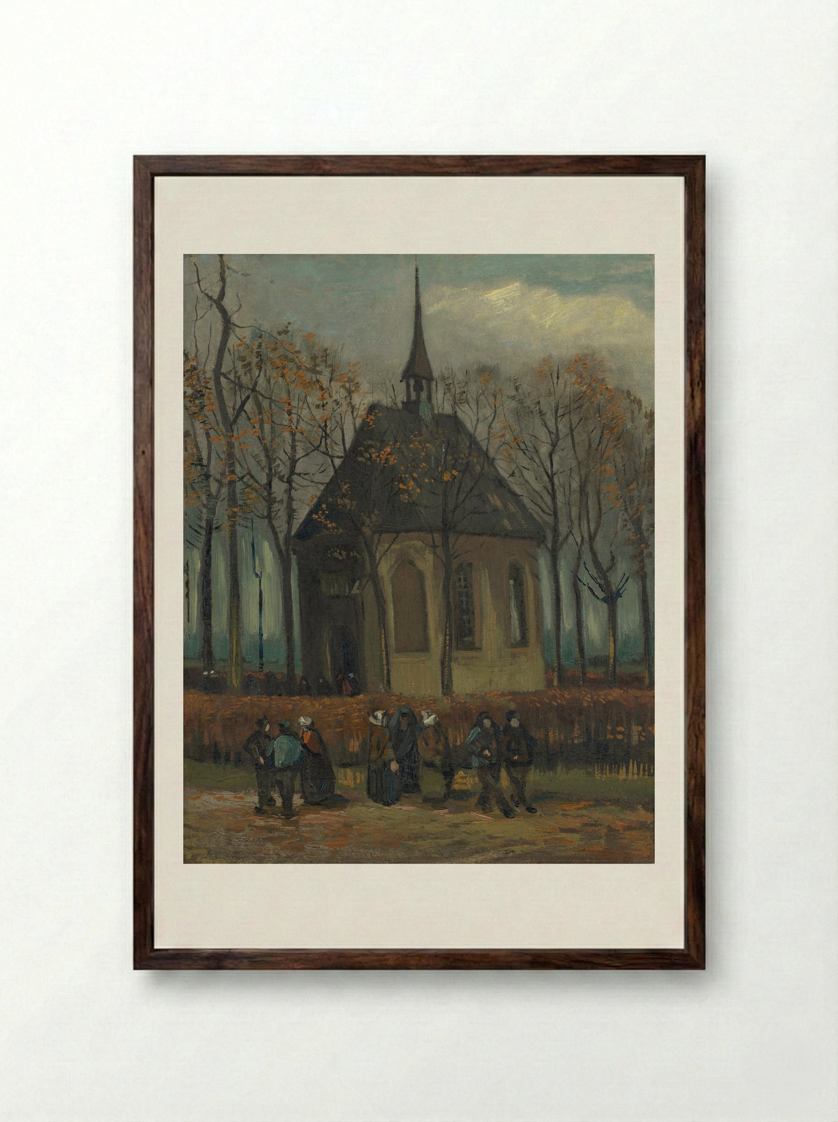 Congregation Leaving the Reformed Church in Nuenen - Vincent van Gogh - Framed Print Dark Wood