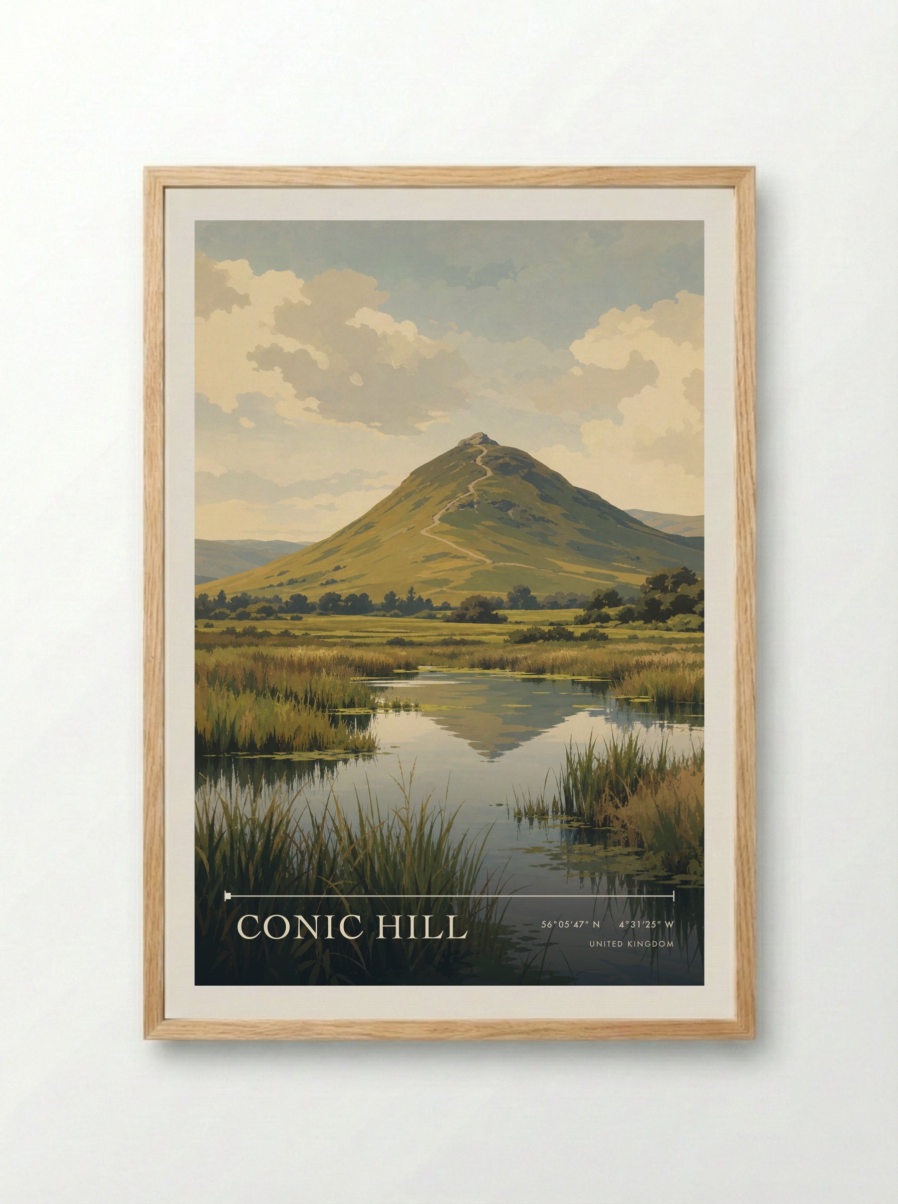 Conic Hill United Kingdom Travel Poster - Framed Print Wood