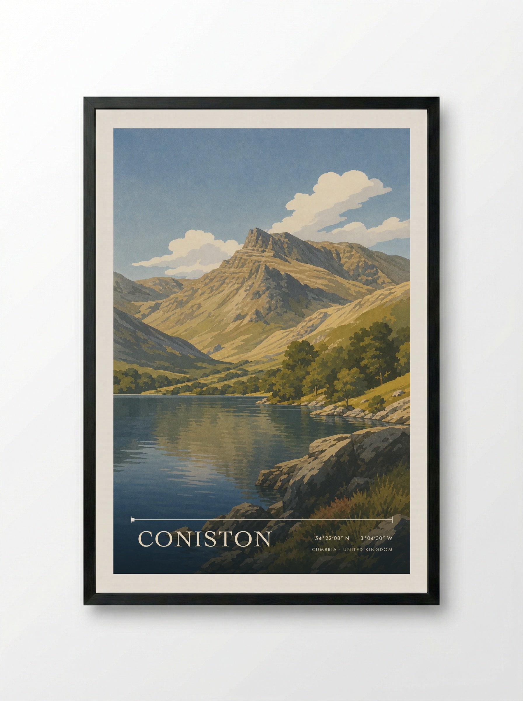 Coniston Cumbria United Kingdom Travel Poster - Framed Print Black