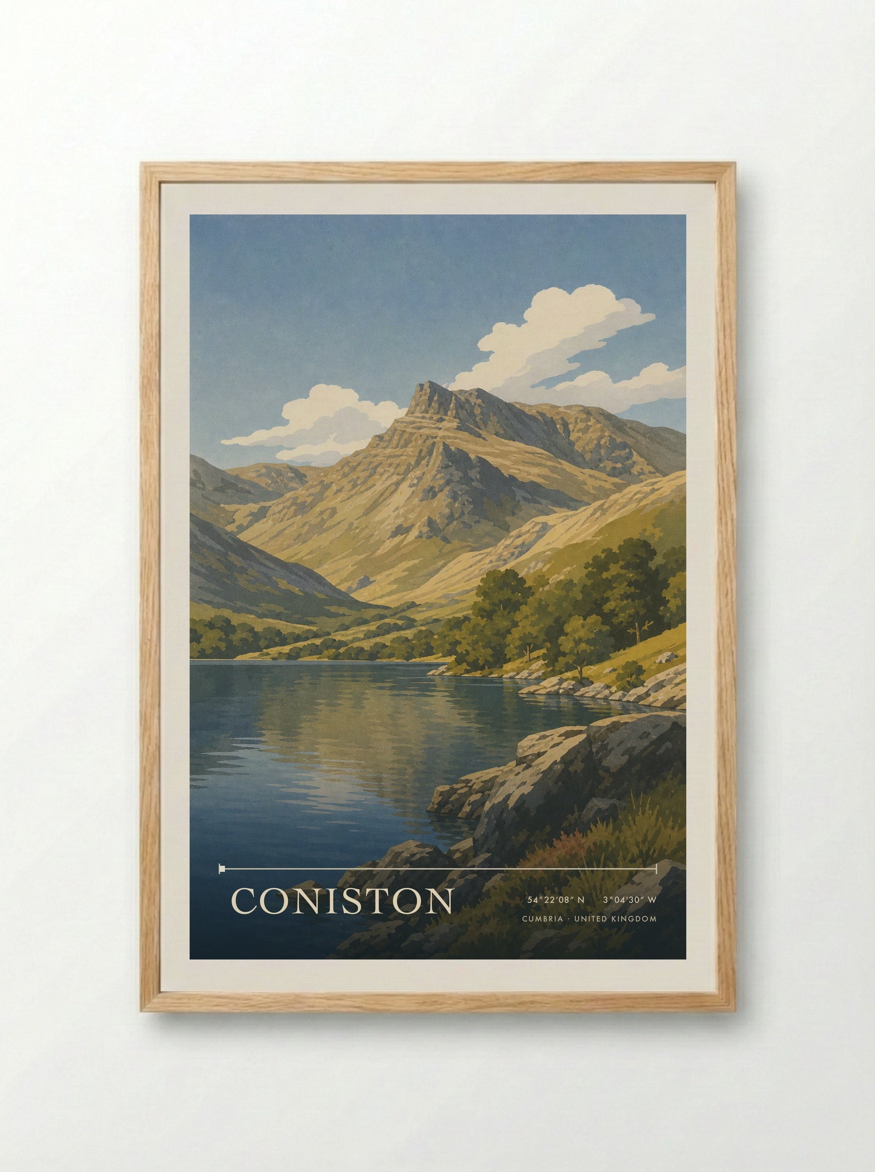 Coniston Cumbria United Kingdom Travel Poster - Framed Print Wood