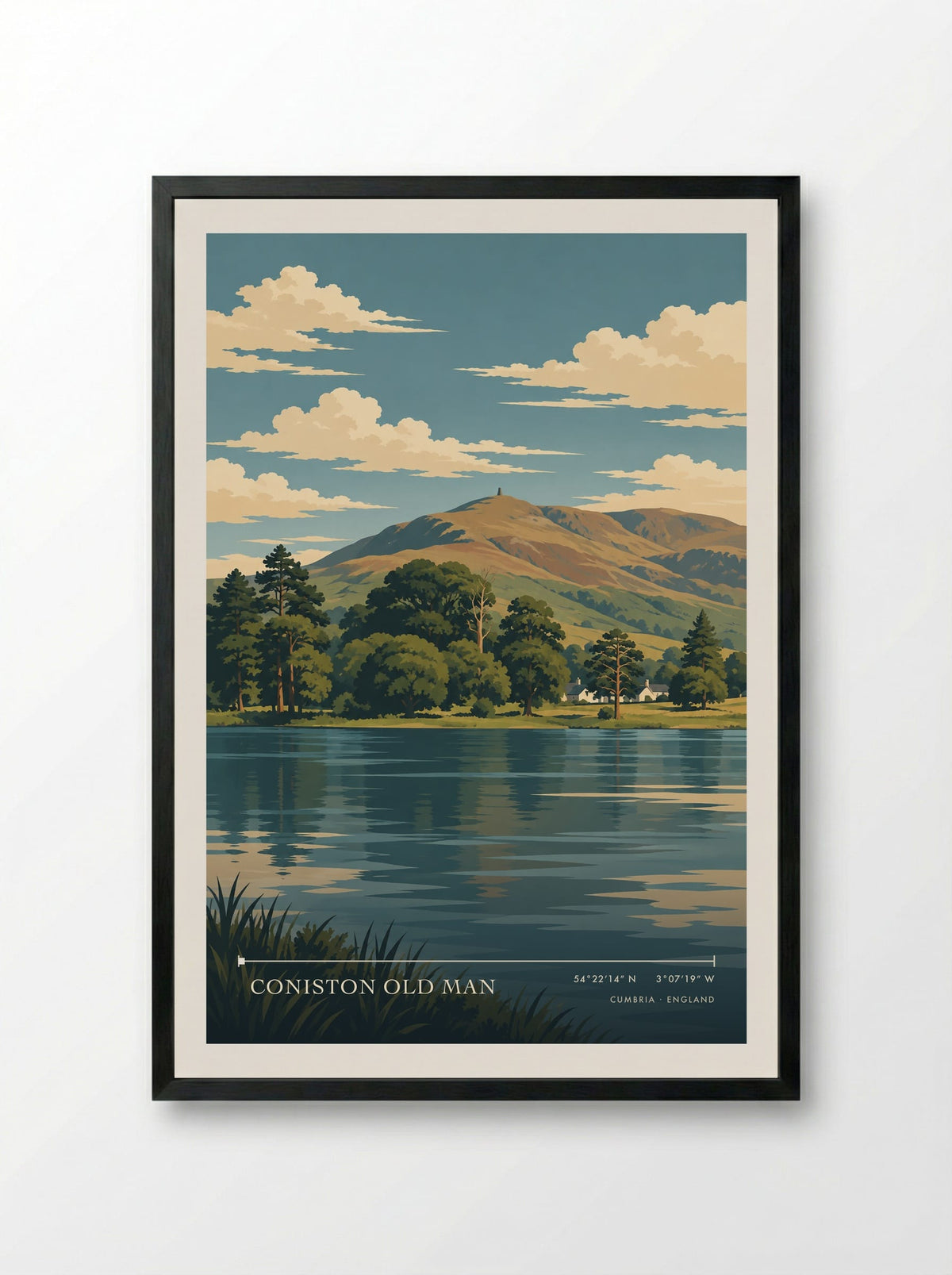 Coniston Old Man, Cumbria | Travel Poster - Framed Print Black