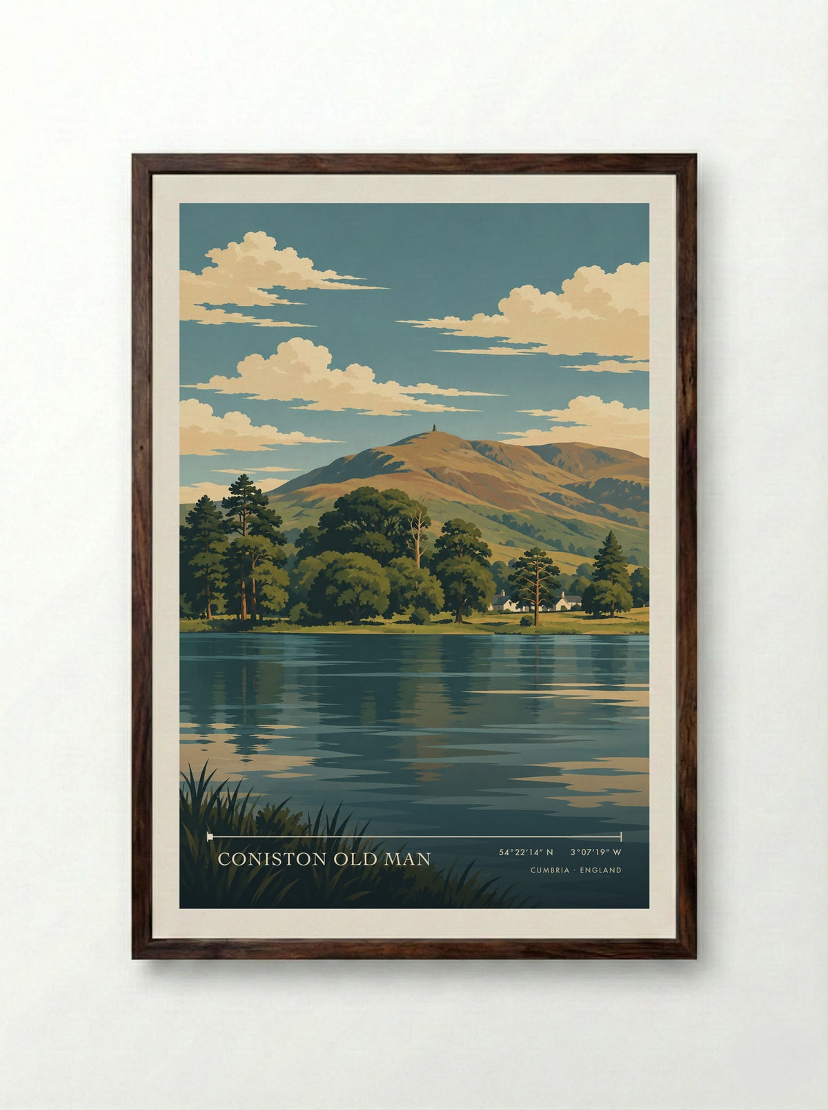 Coniston Old Man, Cumbria | Travel Poster - Framed Print Dark Wood