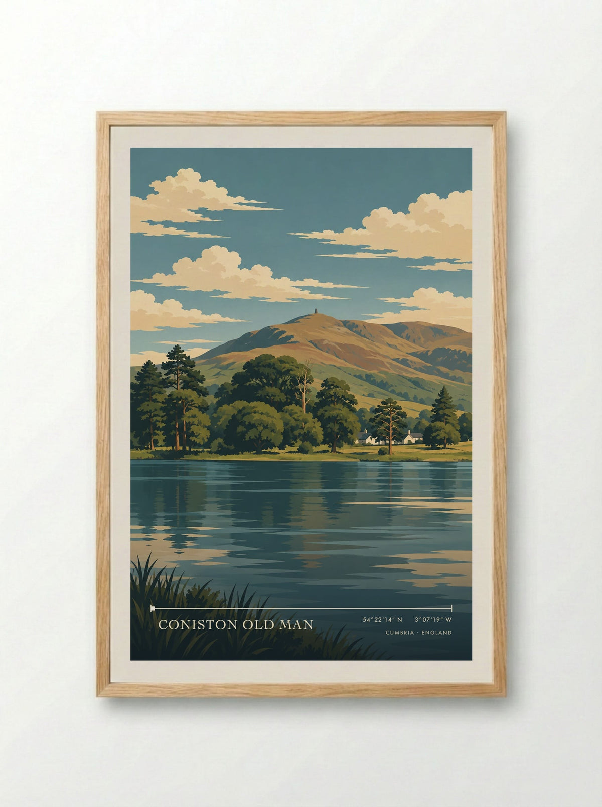 Coniston Old Man, Cumbria | Travel Poster - Framed Print Wood