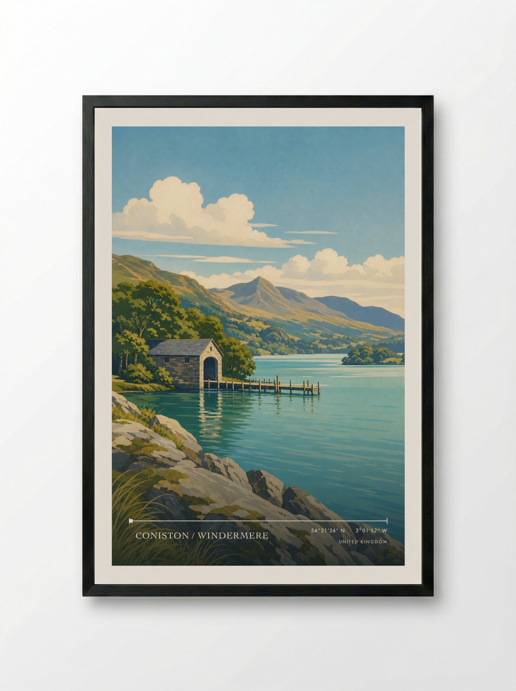 Coniston / Windermere United Kingdom Travel Poster - Framed Print Black