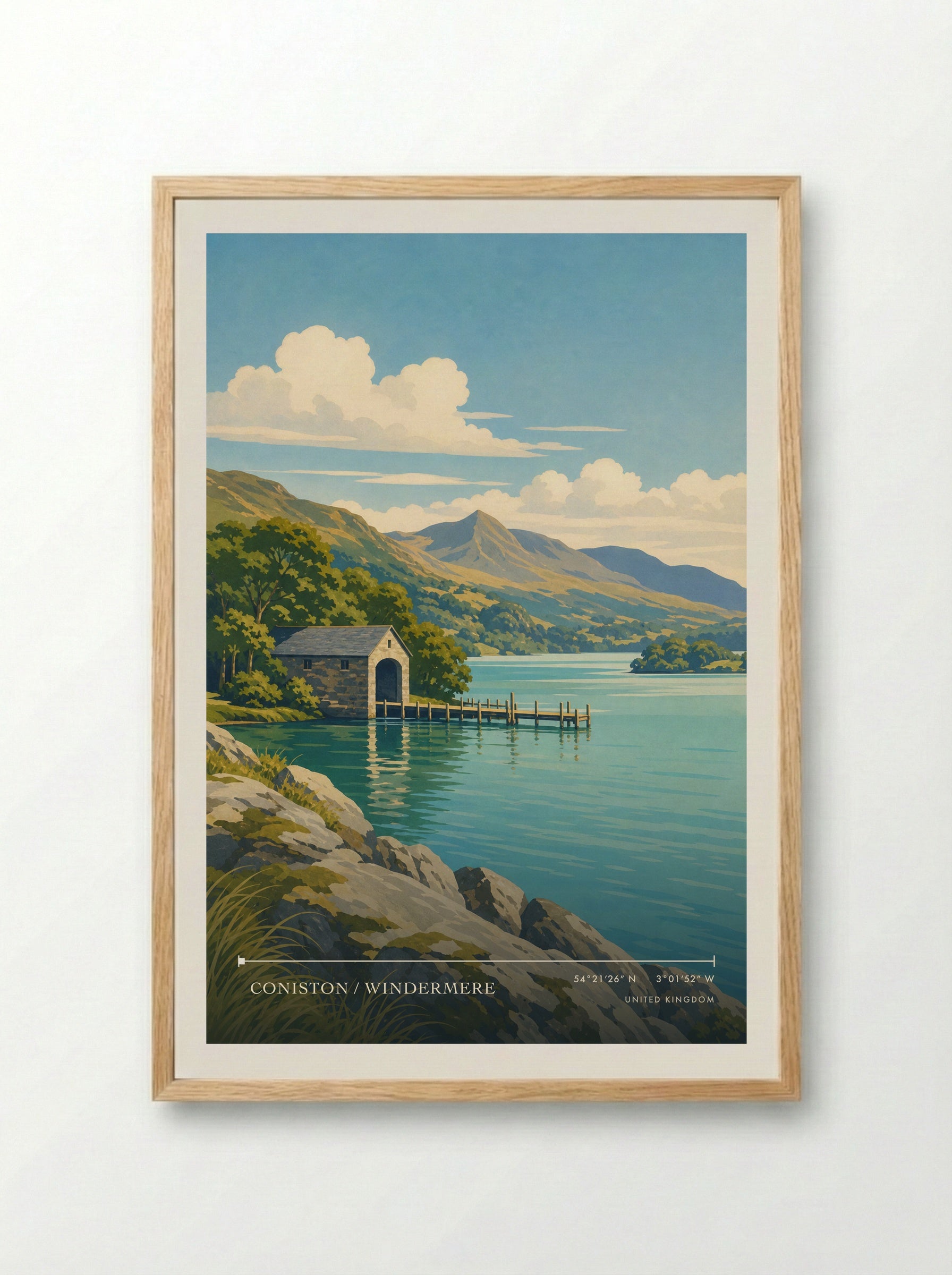 Coniston / Windermere United Kingdom Travel Poster - Framed Print Wood