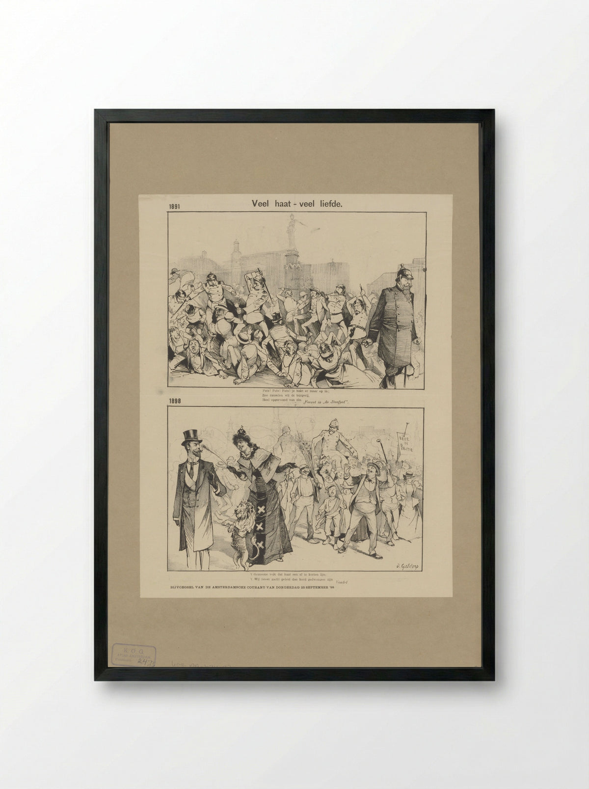 Contrast tussen relatie van Amsterdamse politie met burgers in 1891 en 1898 - Petrus van Geldorp - Framed Print Black