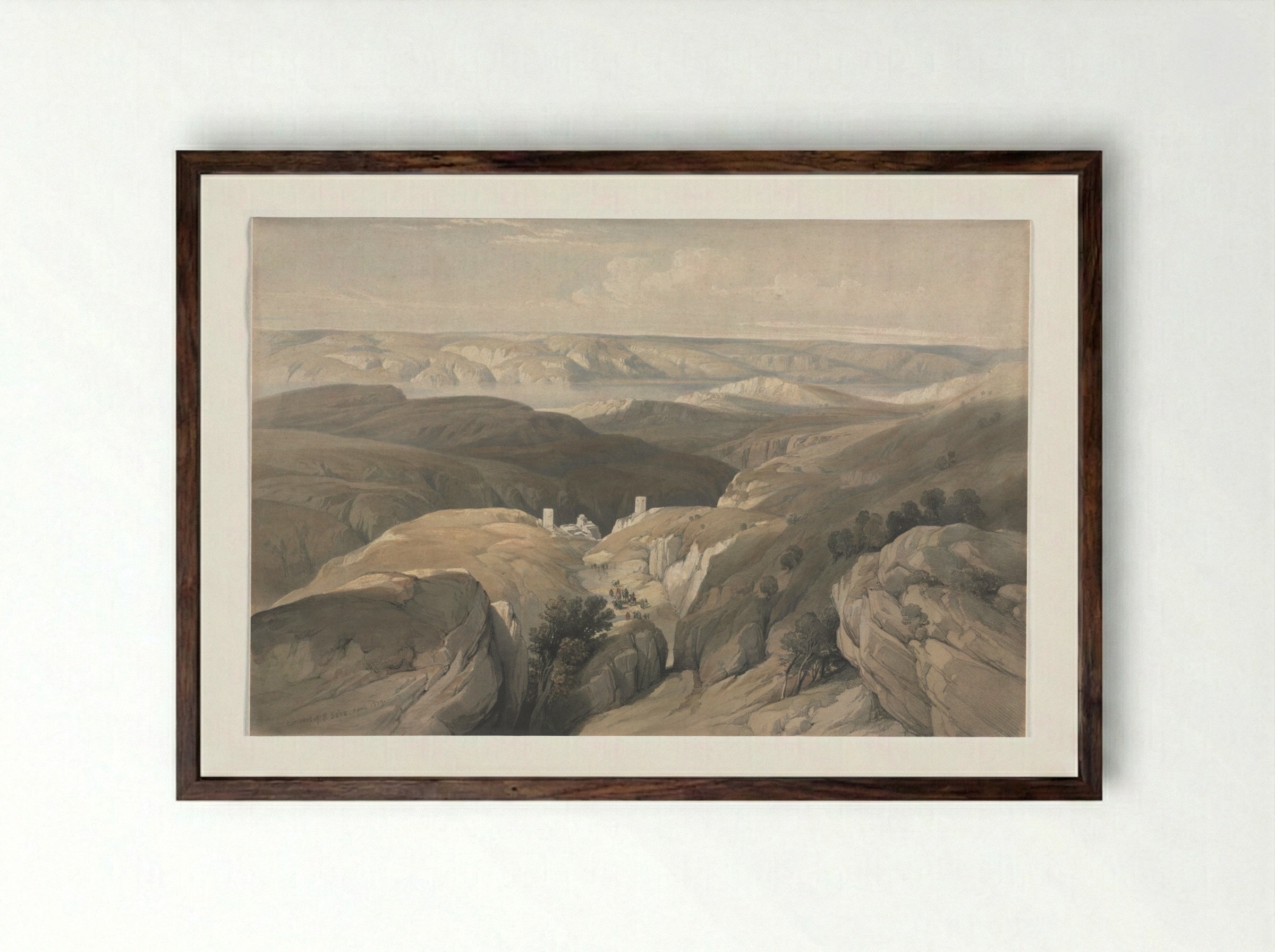 Convent of St. Saba - David Roberts - Framed Print Dark Wood