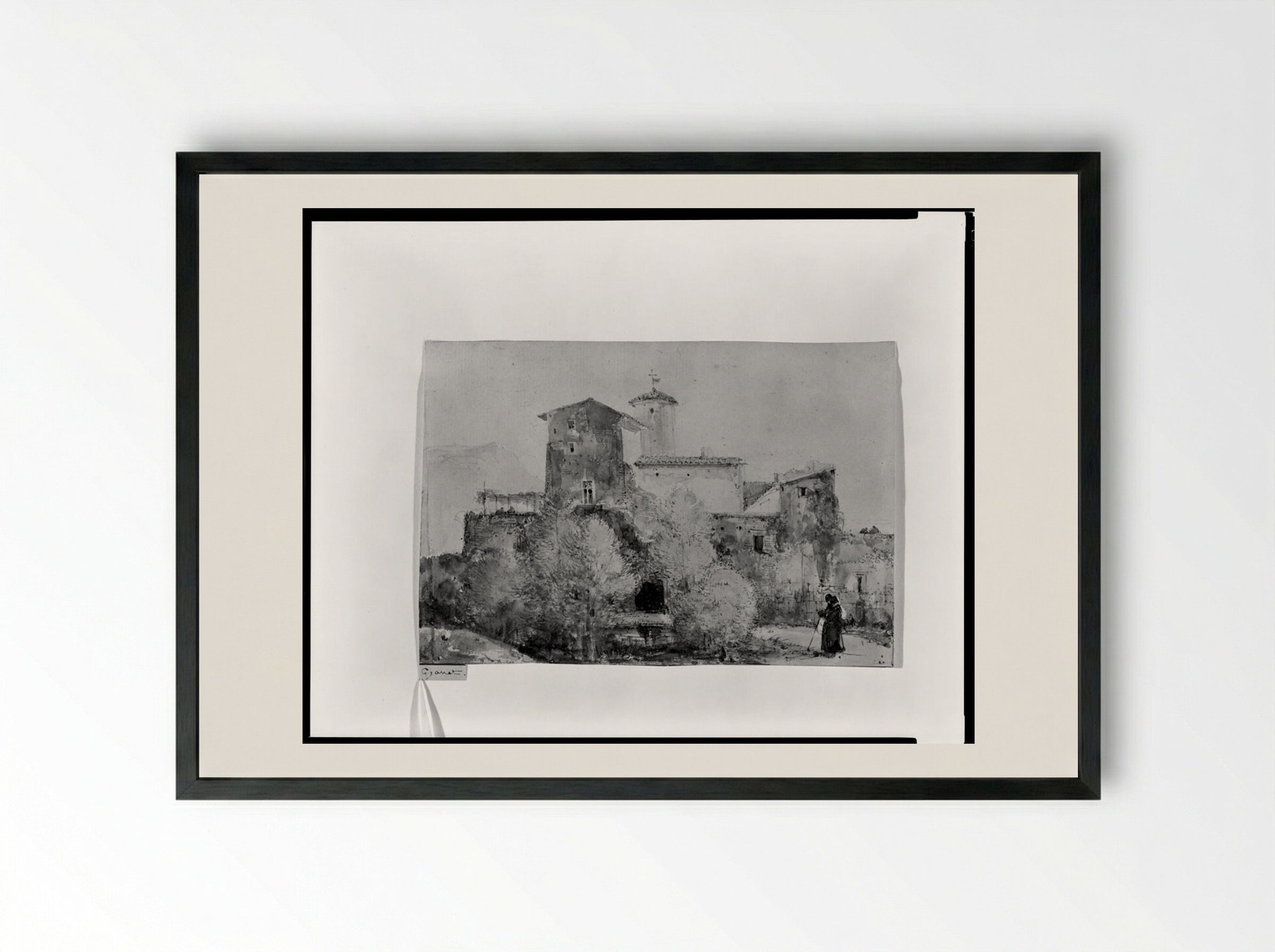Convent with Monks - François-Marius Granet - Framed Print Black