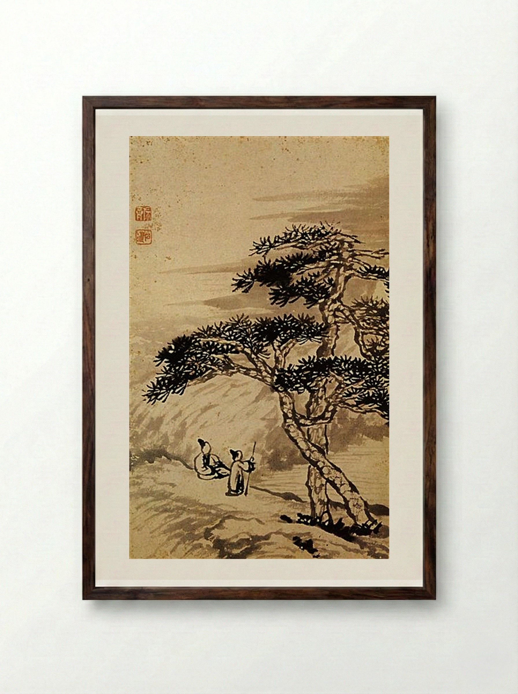 Conversation at the Edge of the Void - Shitao - Framed Print Dark Wood