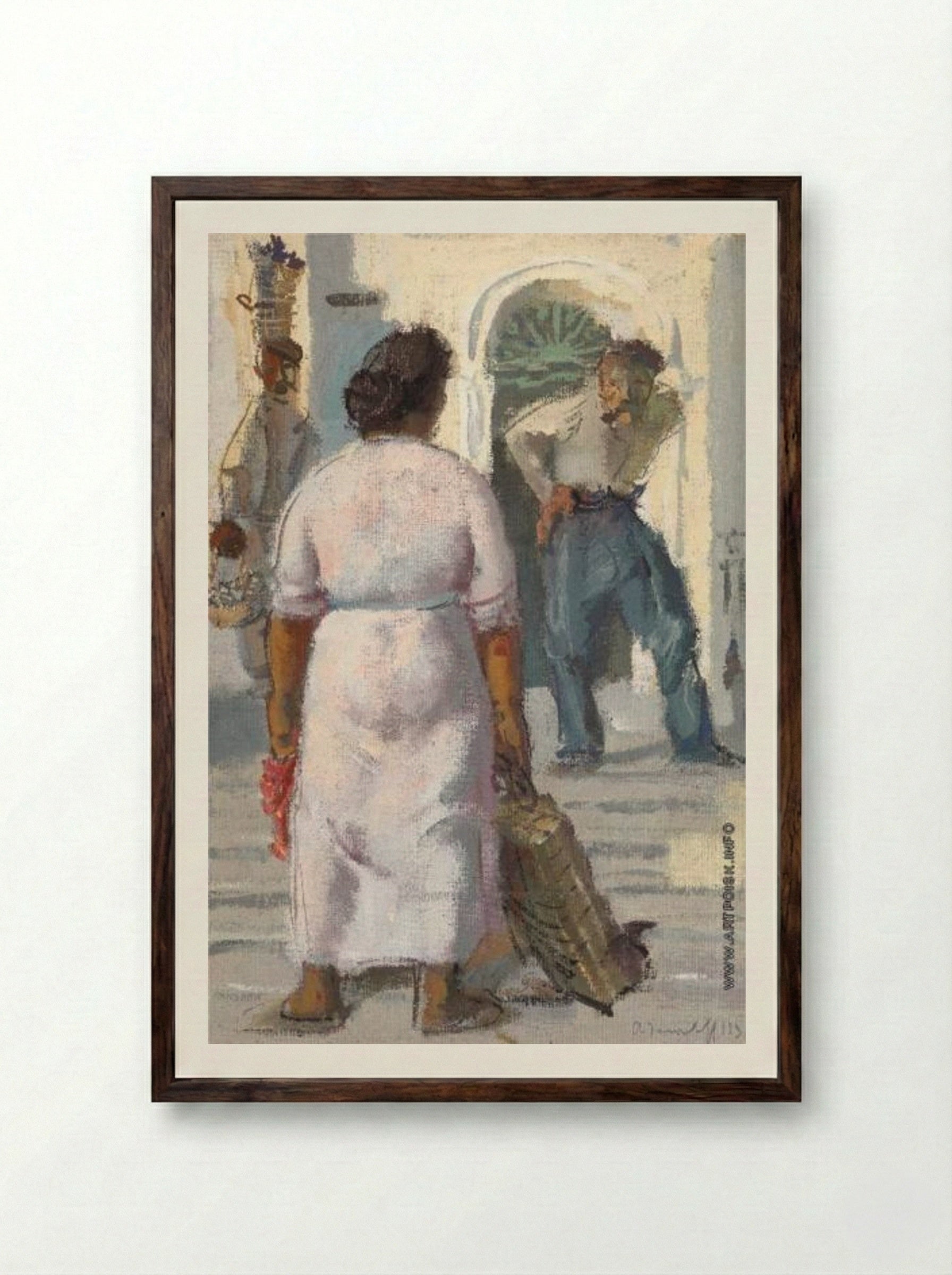 Conversation in Capri - Alexandre Jacovleff - Framed Print Dark Wood