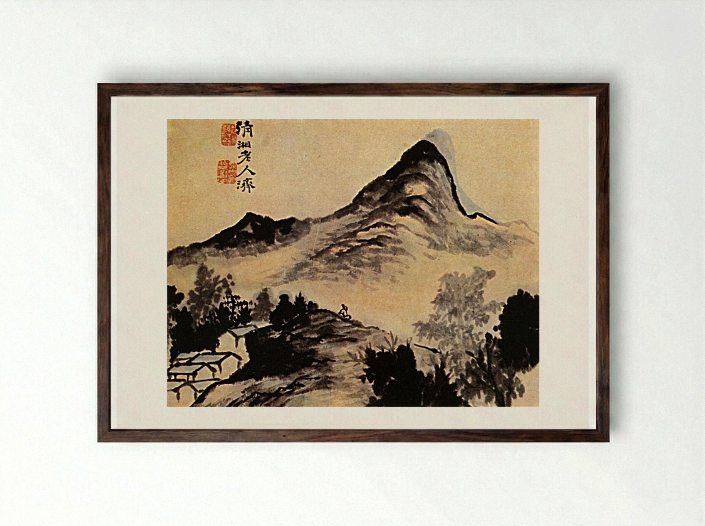 Conversation with the Mountain - Shitao - Framed Print Dark Wood