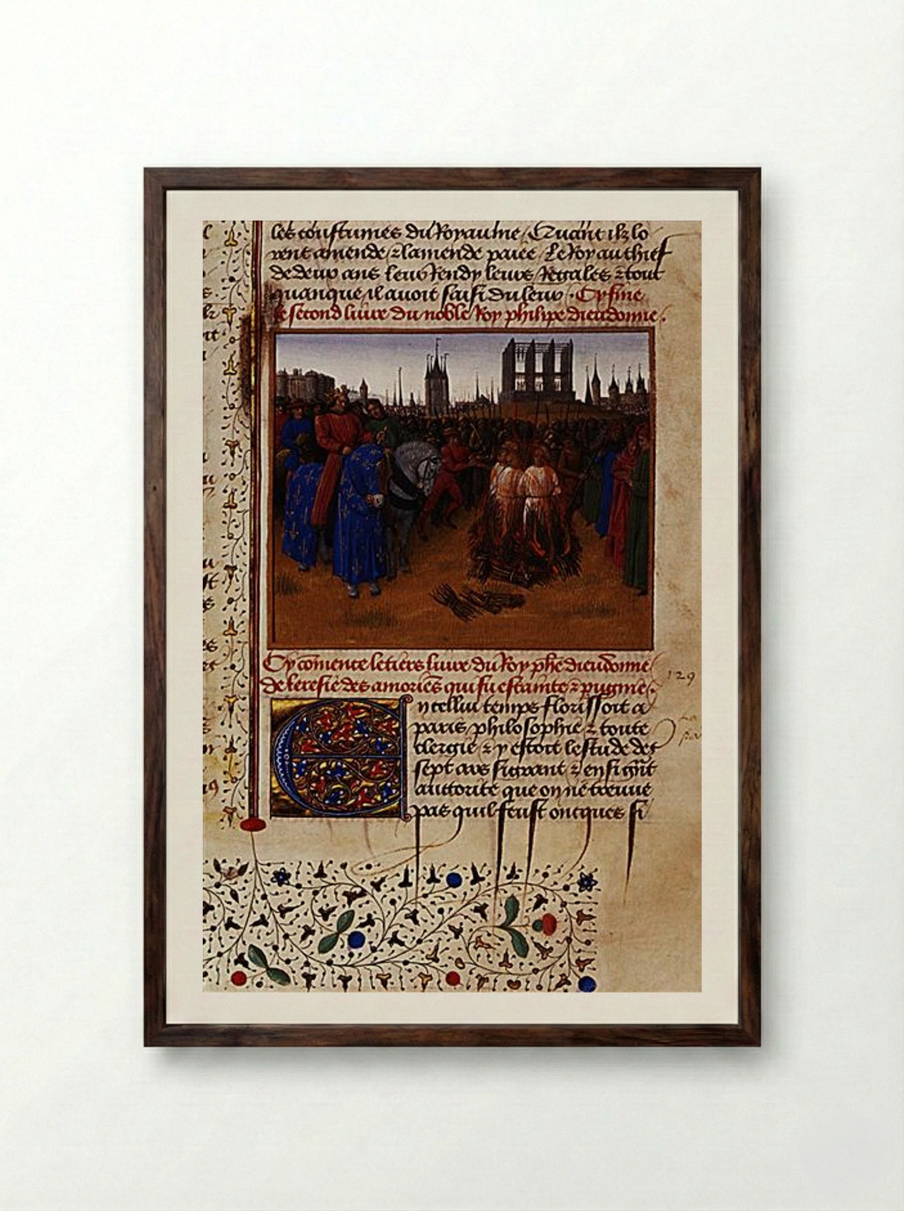 Conviction and Punishment of the Supporters of Amaury de Chartres - Jean Fouquet - Framed Print Dark Wood