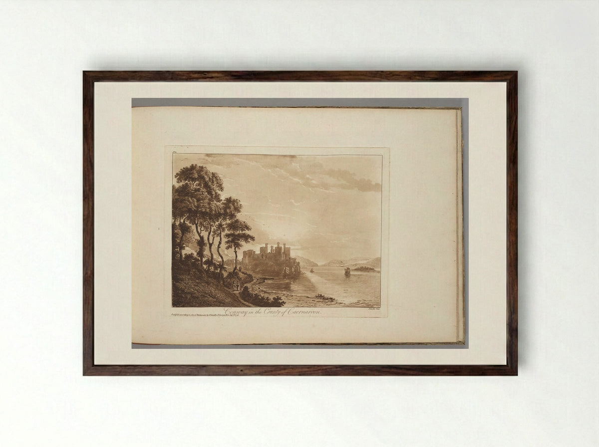 Conway in the County of Caernarvon - Paul Sandby - Framed Print Dark Wood
