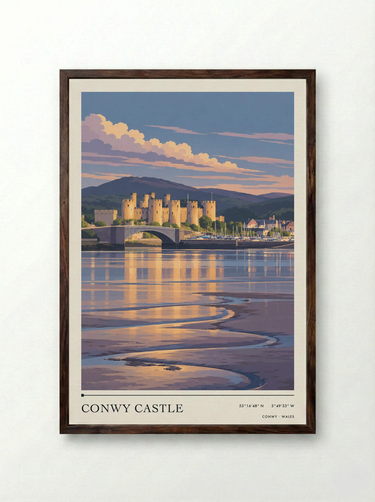 Conwy Castle | Travel Poster - Framed Print Dark Wood