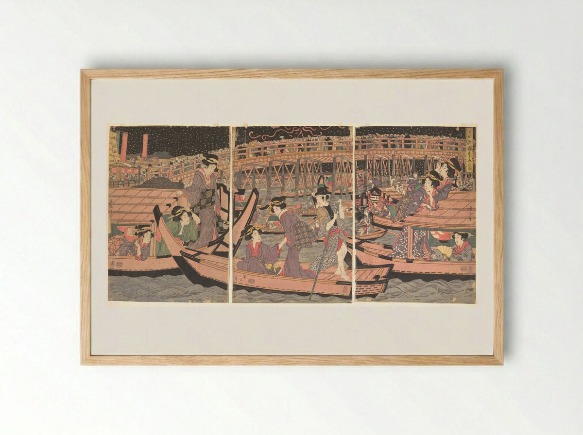 Cooling Off at Ryogoku in Edo - Kikugawa Eizan - Framed Print Wood