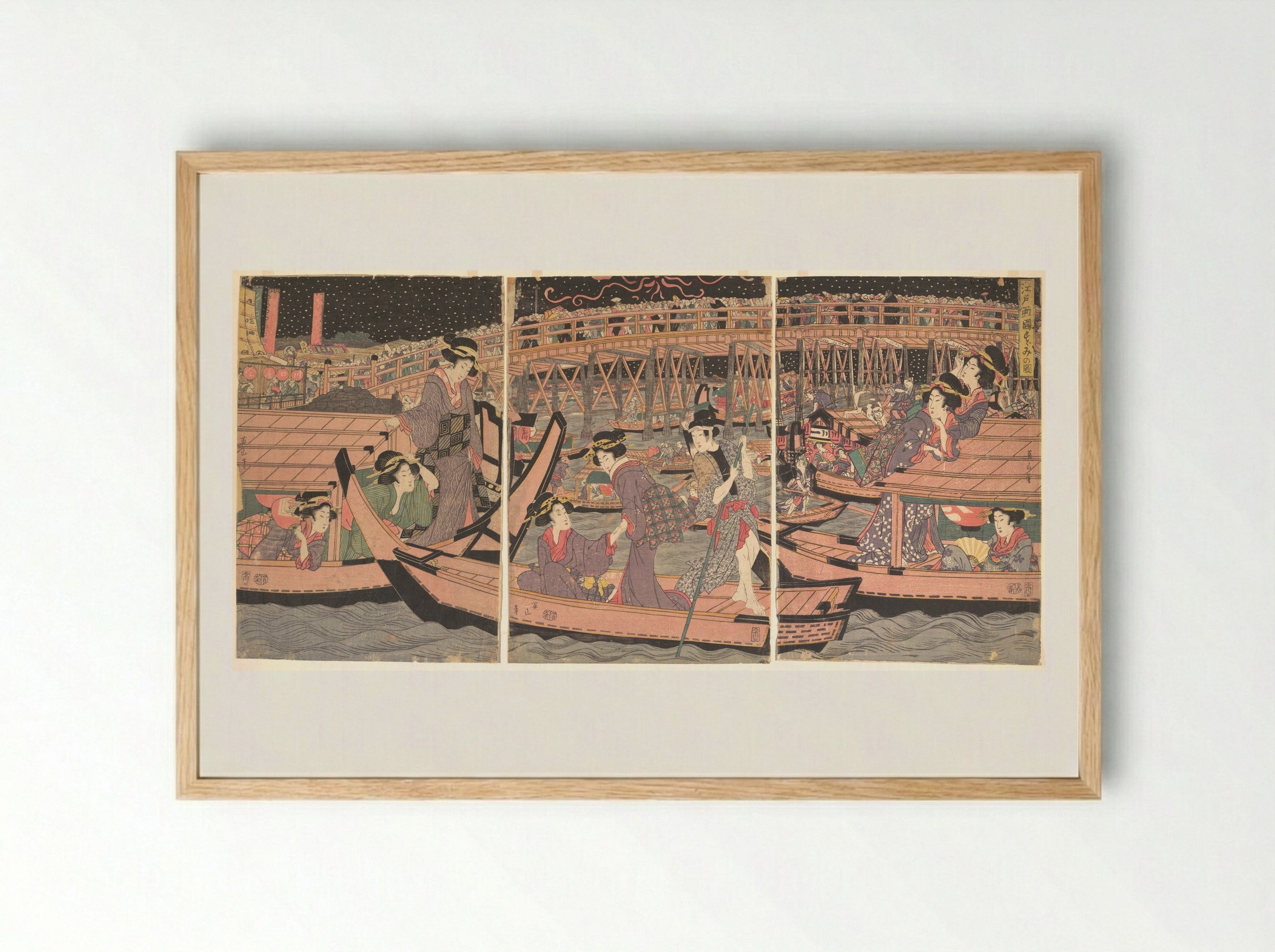 Cooling Off at Ryogoku in Edo - Kikugawa Eizan - Framed Print Wood
