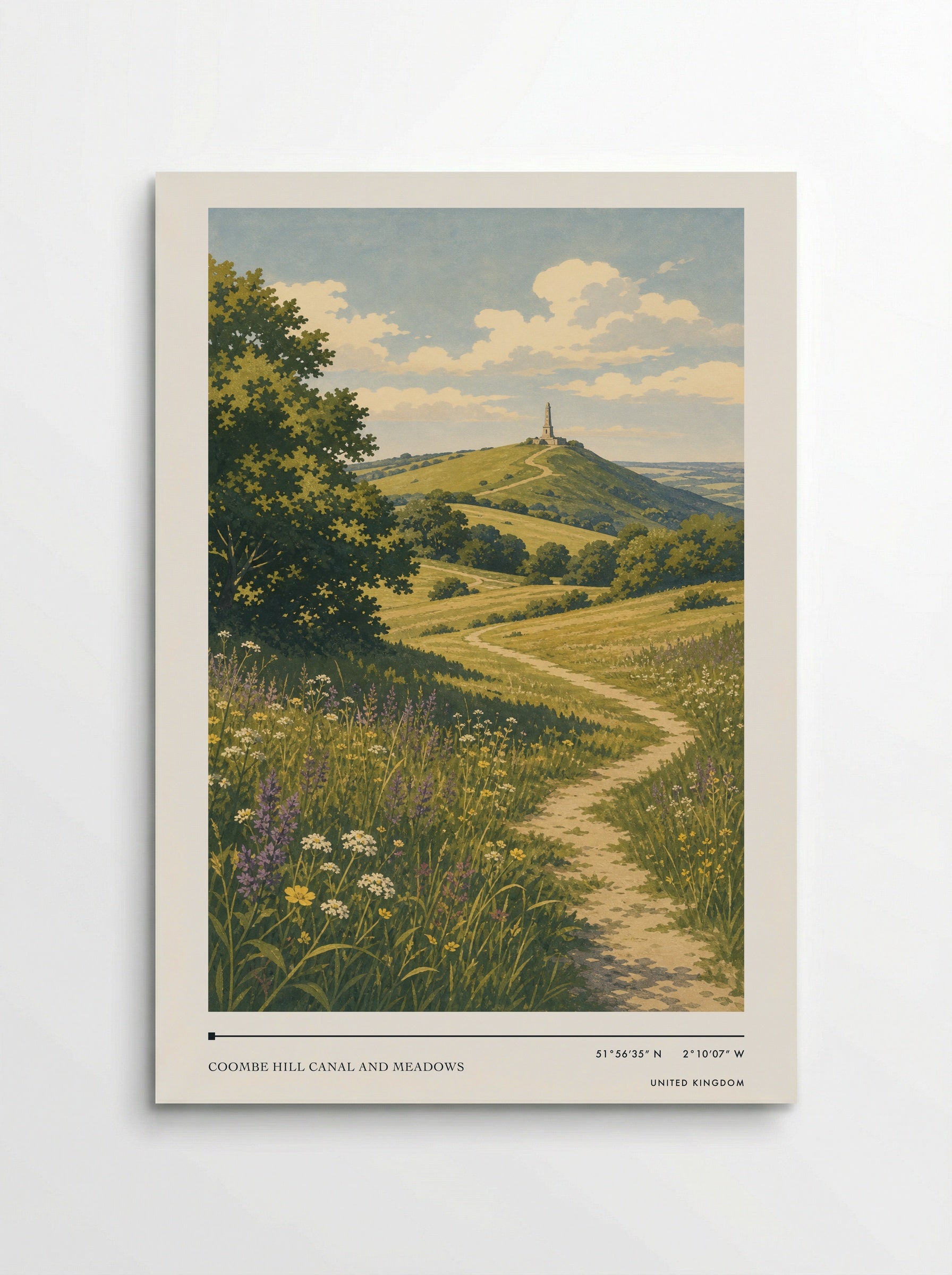 Coombe Hill Canal and Meadows United Kingdom Travel Poster - Poster