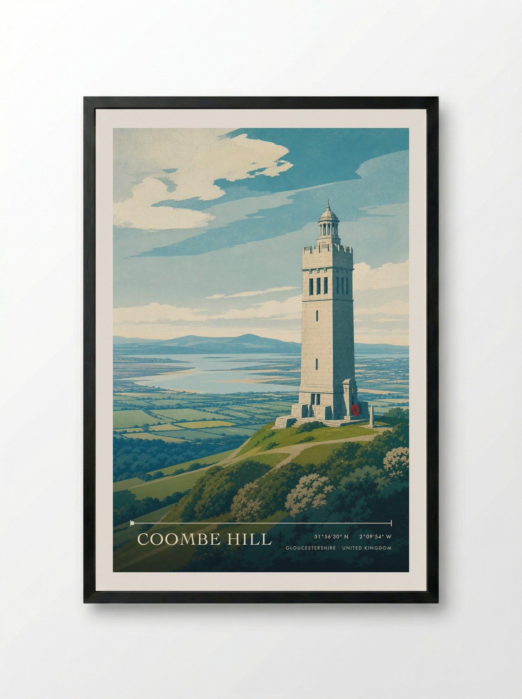 Coombe Hill Gloucestershire United Kingdom Travel Poster - Framed Print Black