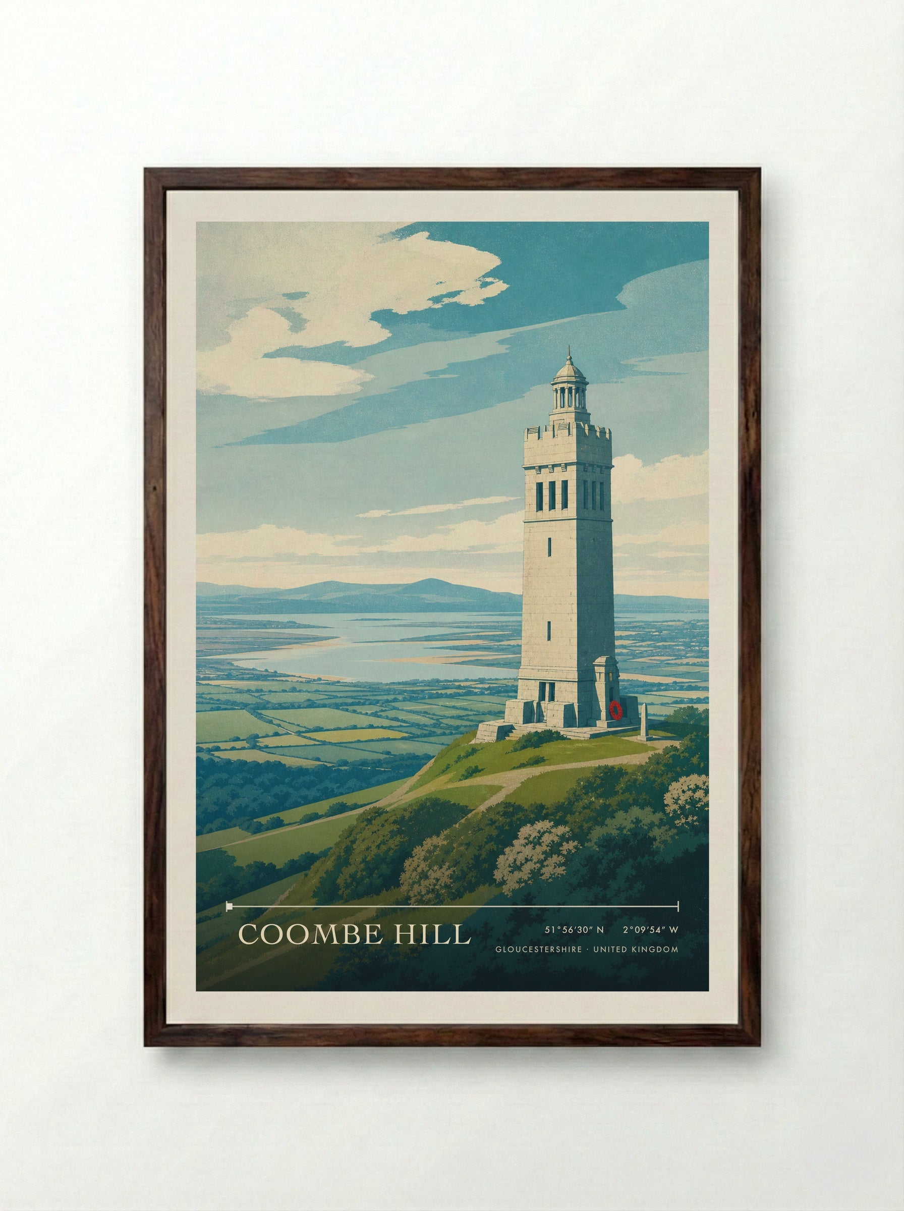 Coombe Hill Gloucestershire United Kingdom Travel Poster - Framed Print Dark Wood