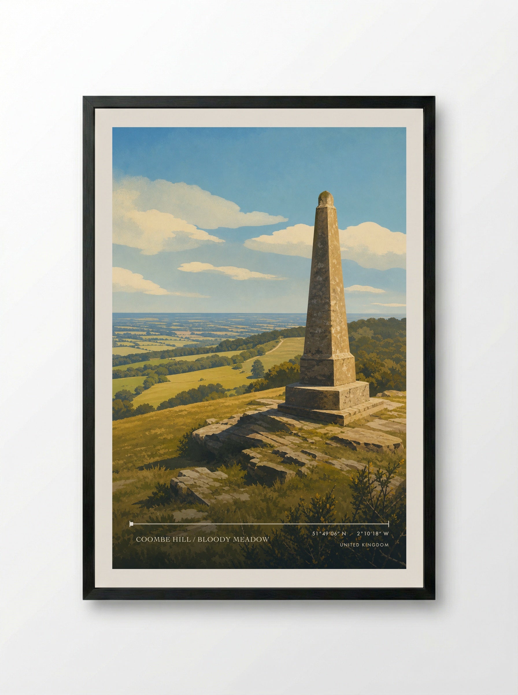 Coombe Hill / Bloody Meadow United Kingdom Travel Poster - Framed Print Black