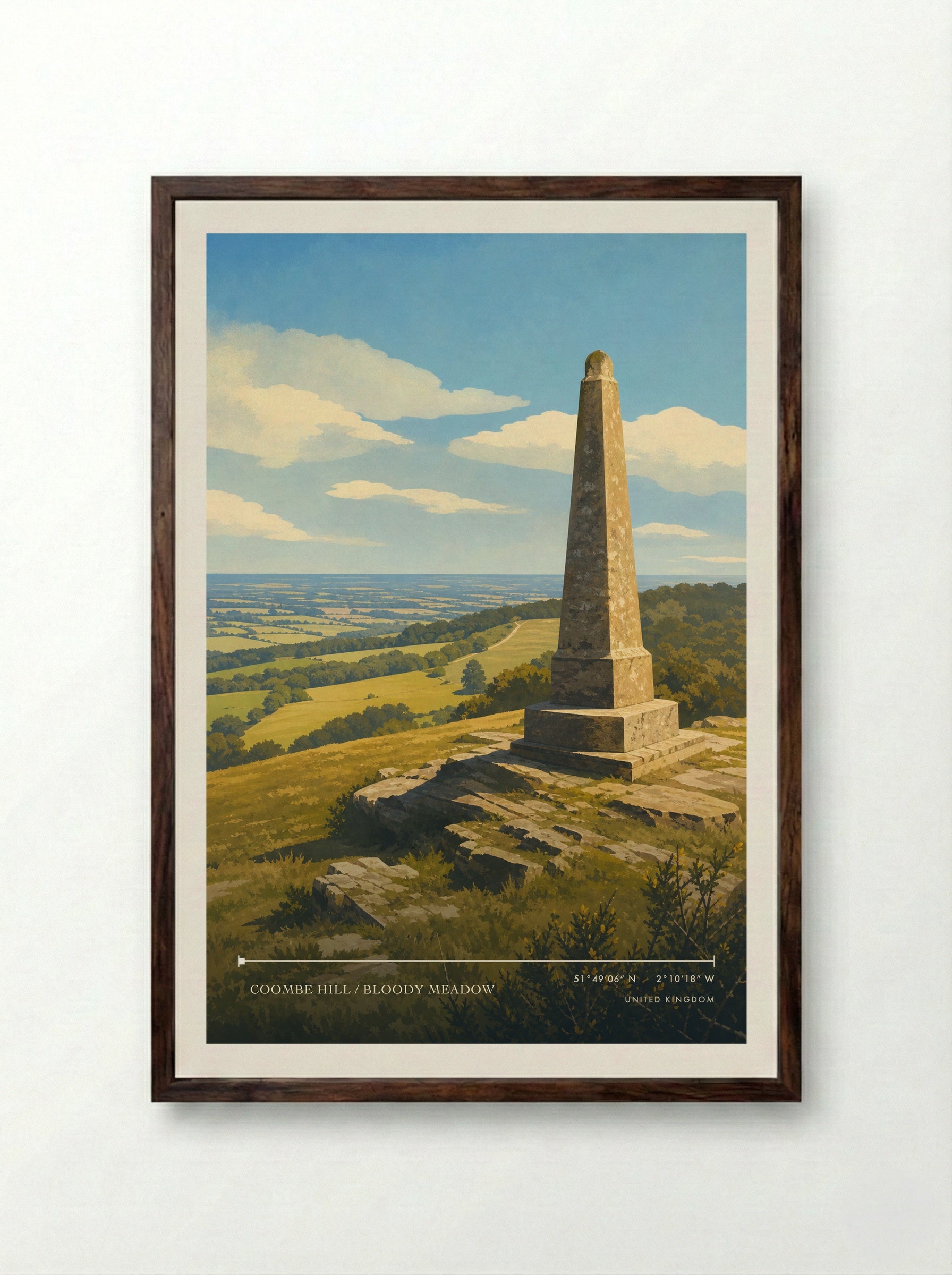Coombe Hill / Bloody Meadow United Kingdom Travel Poster - Framed Print Dark Wood