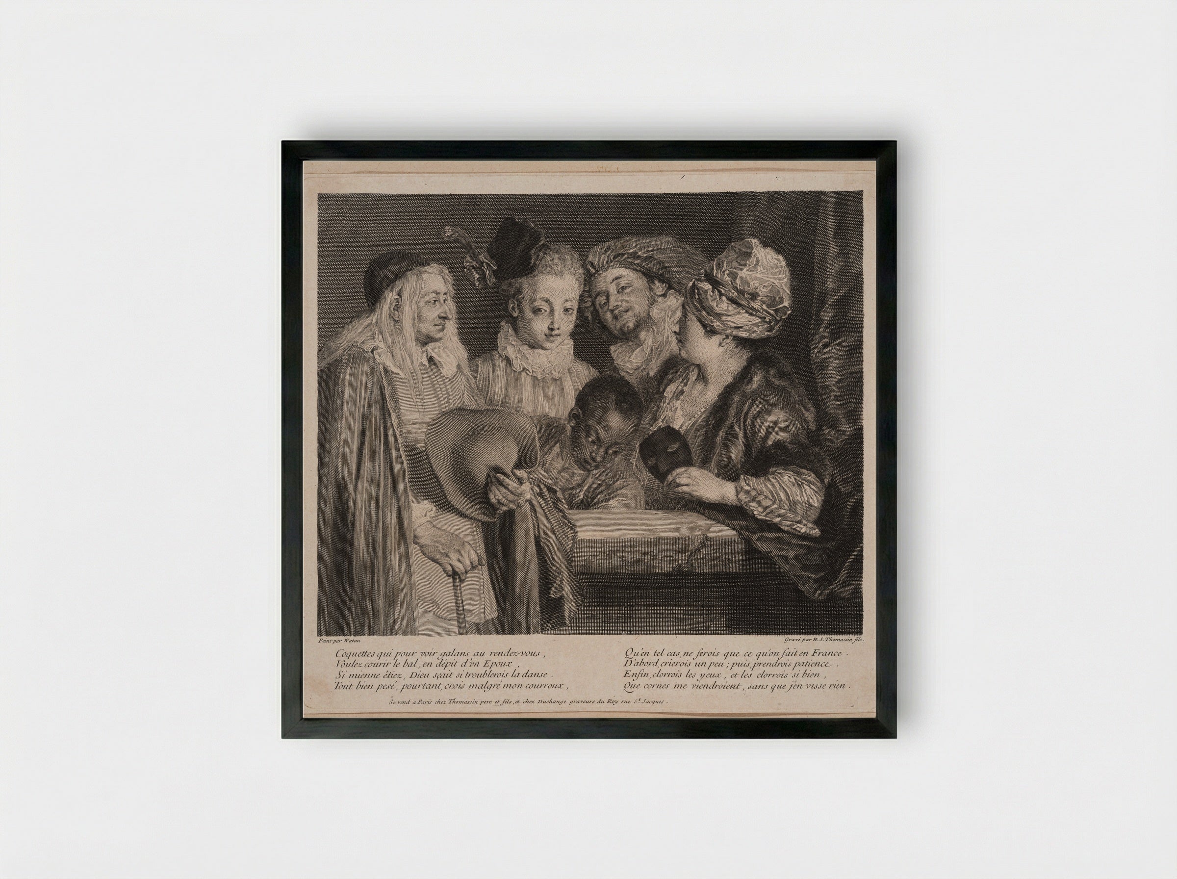 Coquettes qui pour voir galans au rendez-vous - Simon Henri Thomassin - Framed Print Black