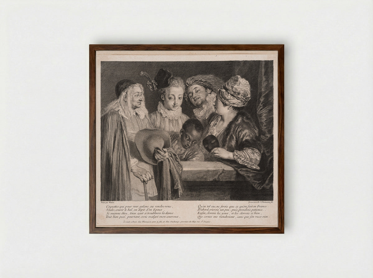 Coquettes qui pour voir galans au rendez-vous - Simon Henri Thomassin - Framed Print Dark Wood