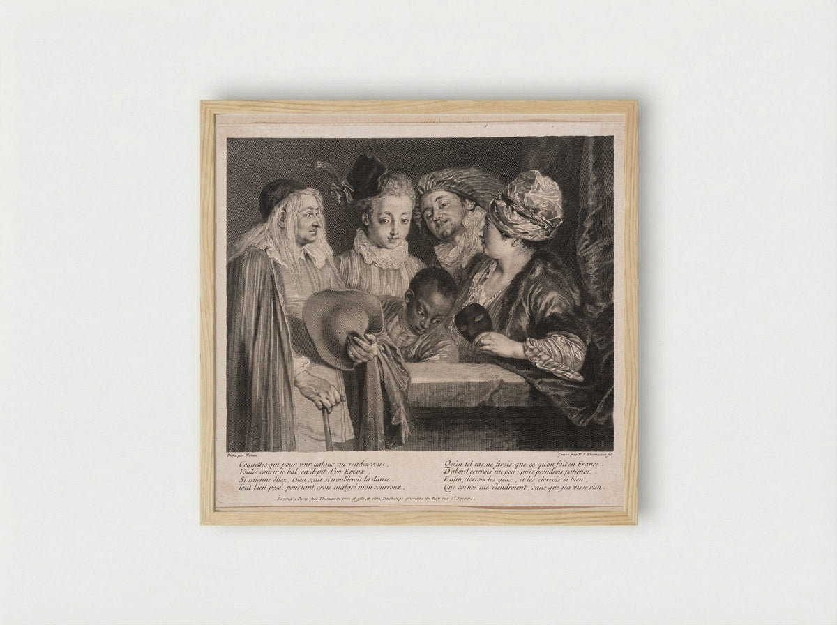 Coquettes qui pour voir galans au rendez-vous - Simon Henri Thomassin - Framed Print Wood