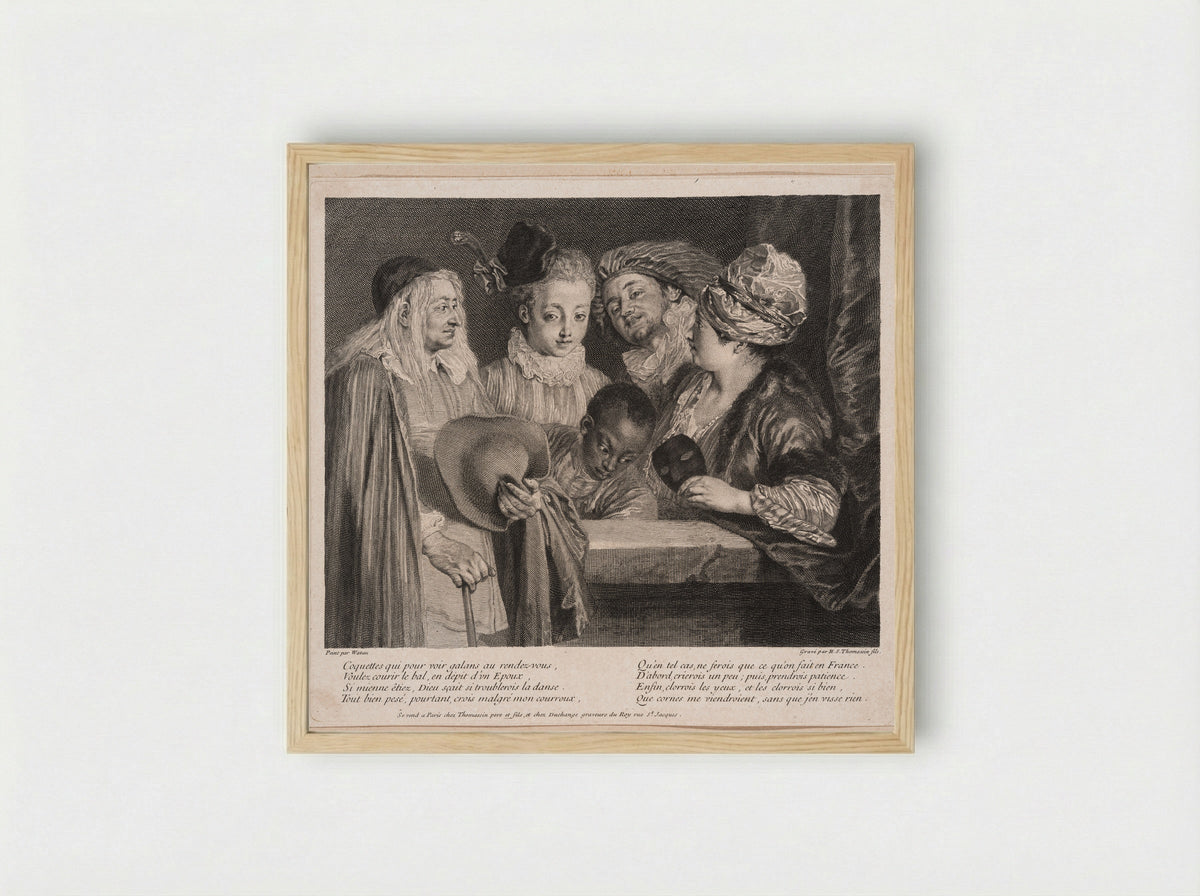Coquettes qui pour voir galans au rendez-vous - Simon Henri Thomassin - Framed Print Wood