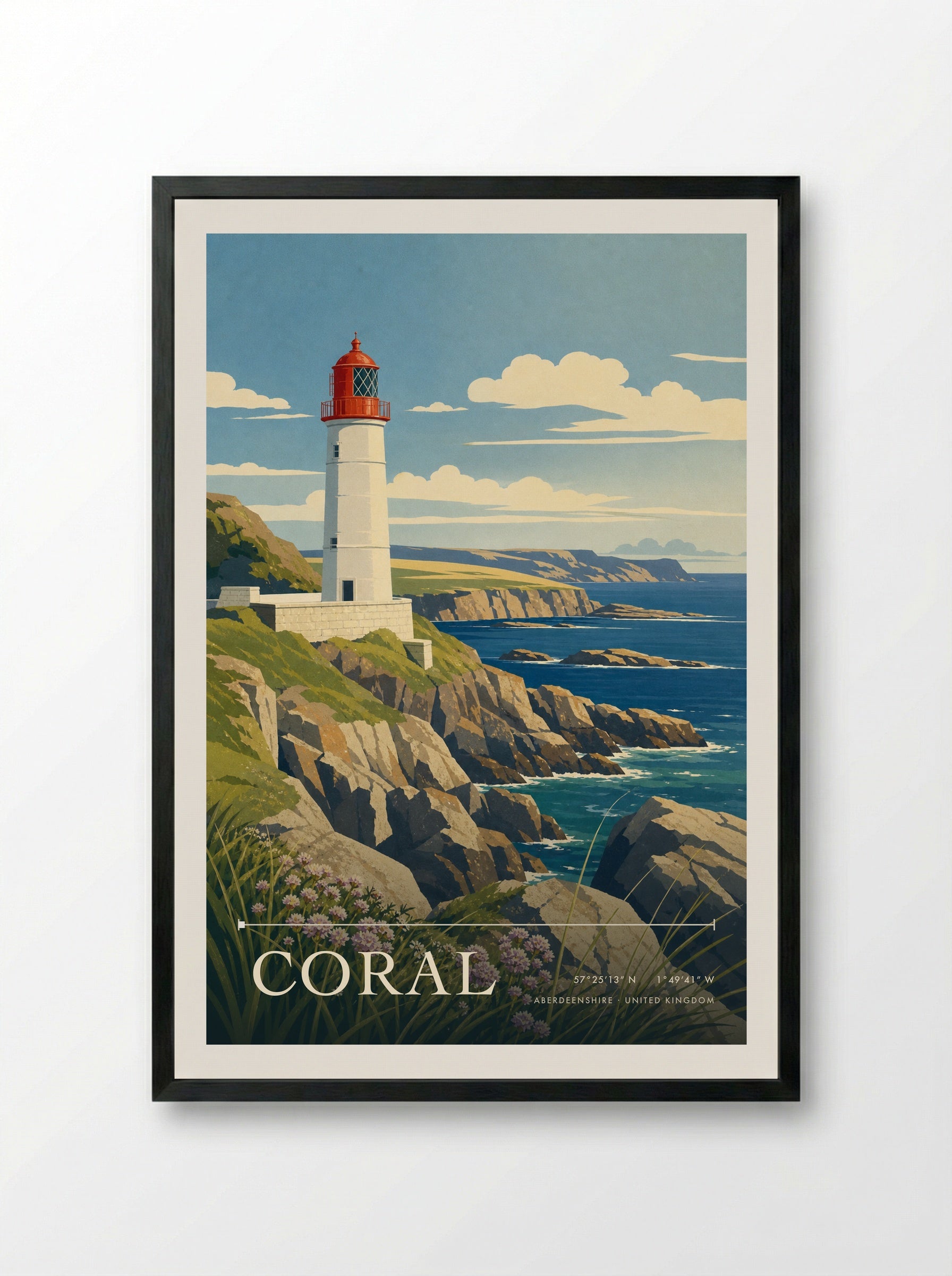 Coral Aberdeenshire United Kingdom Travel Poster - Framed Print Black