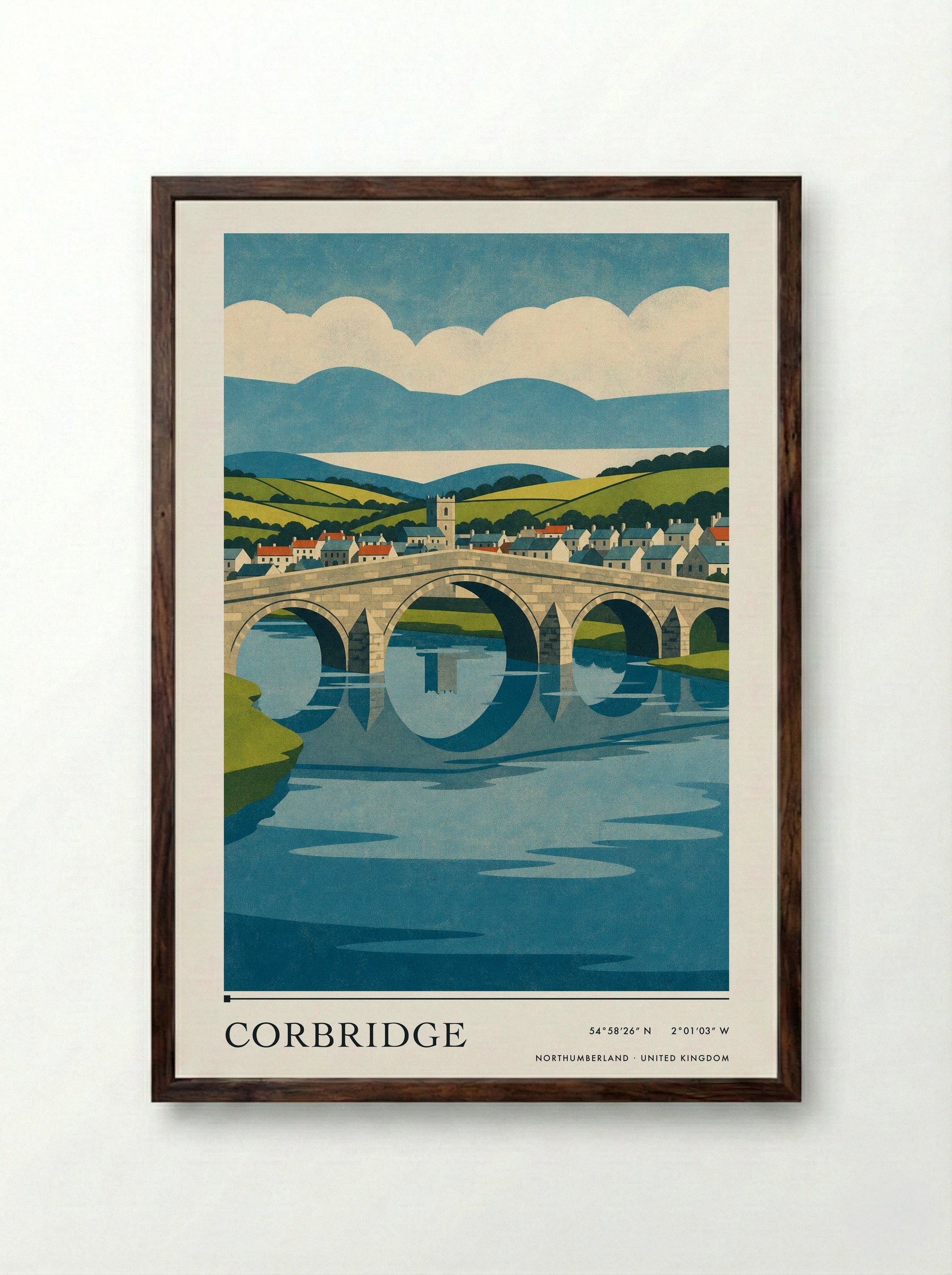 Corbridge Northumberland United Kingdom Travel Poster - Framed Print Dark Wood